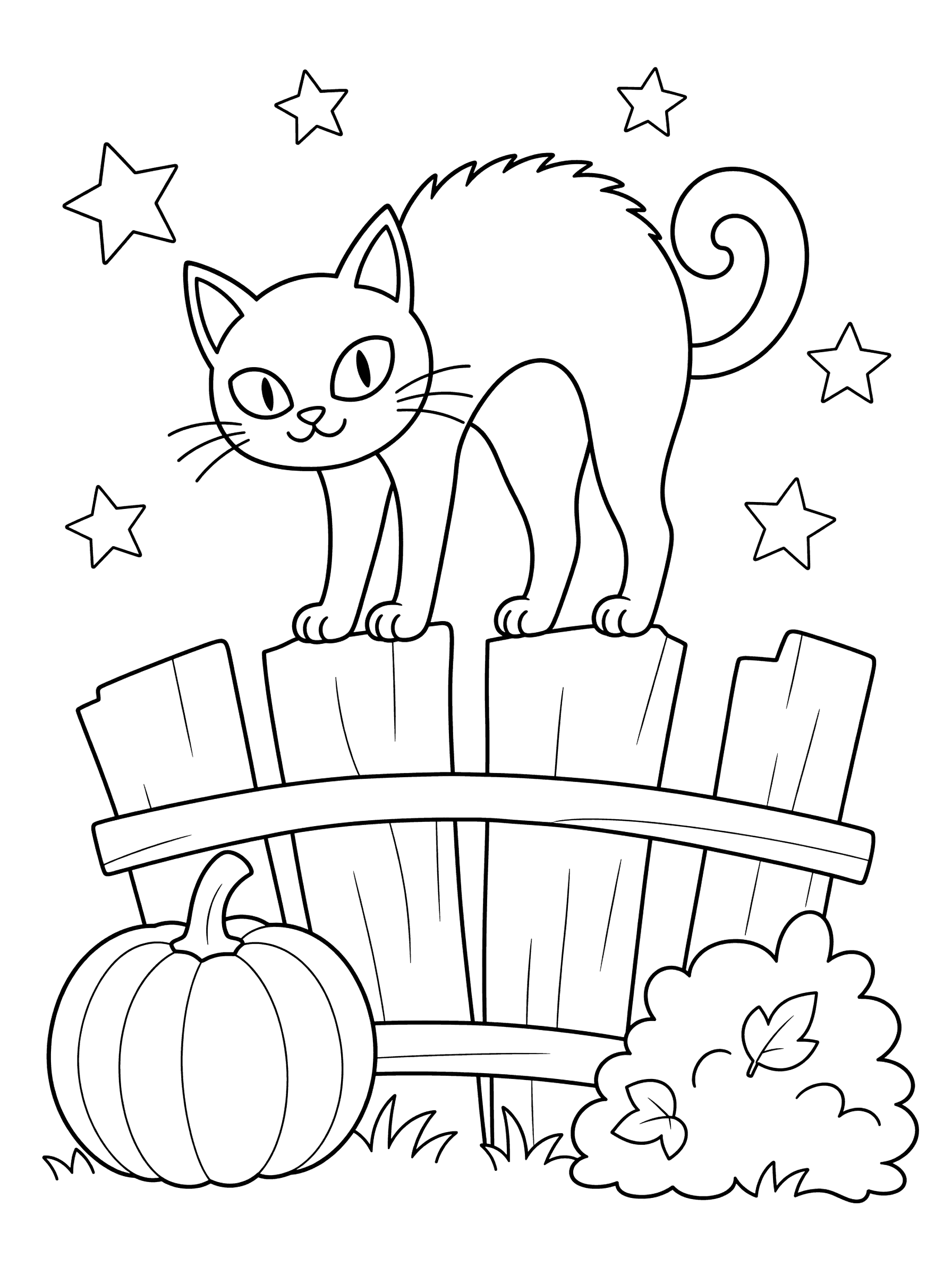Black Cat on Crooked Fence Coloring Page