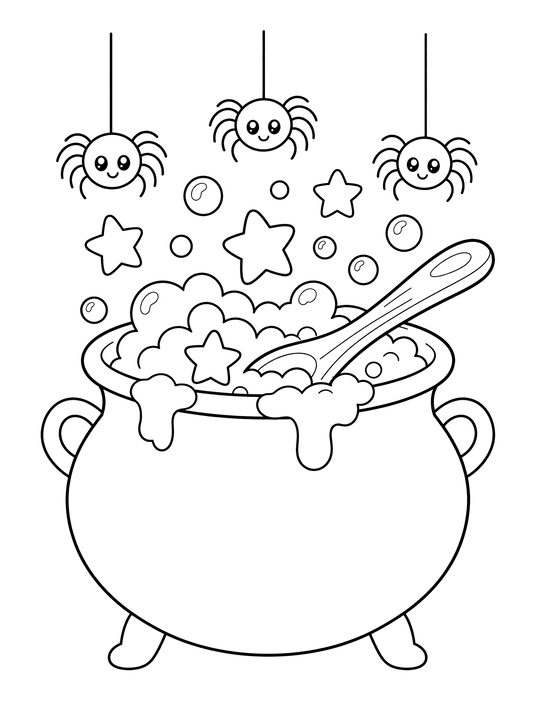 Bubbling Cauldron With Floating Stars Coloring Page