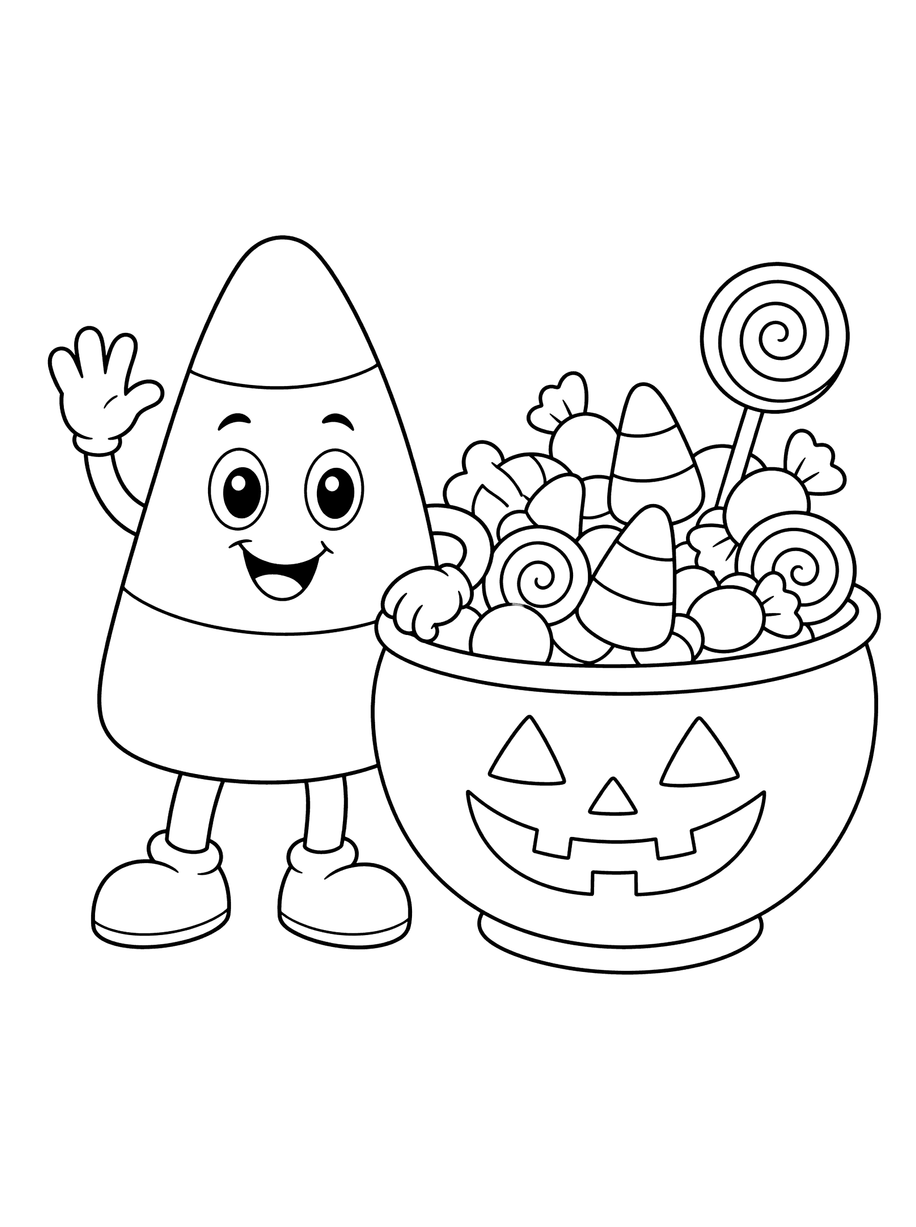 Candy Corn Character Waving Hello Coloring Page