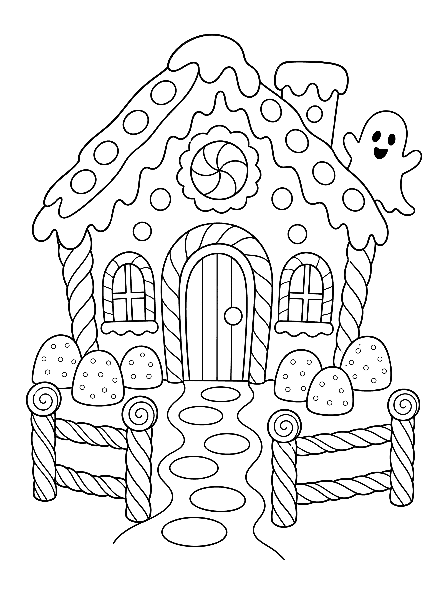 Candy Gingerbread Haunted House Coloring Page