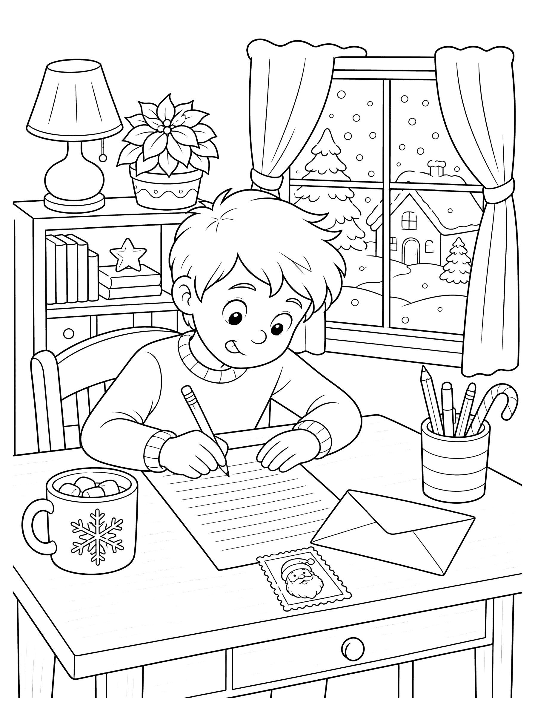 Child Writing A Letter To Santa Coloring Page