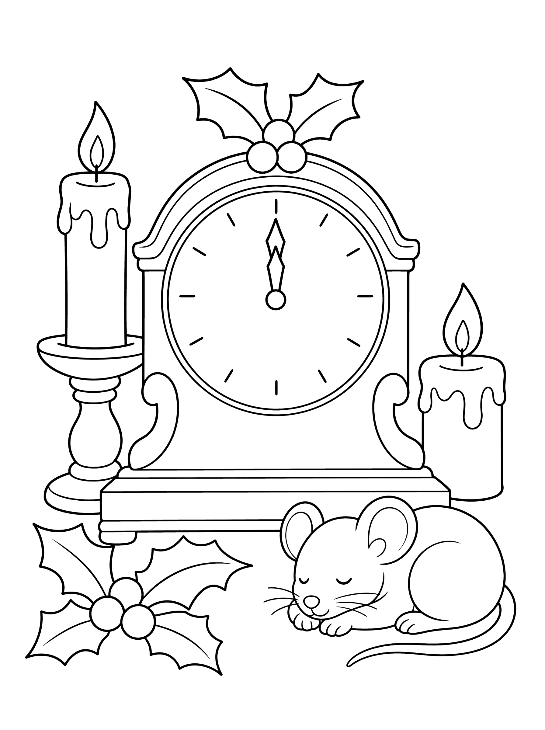 Christmas Eve Mantel Clock Striking Midnight Coloring Page
