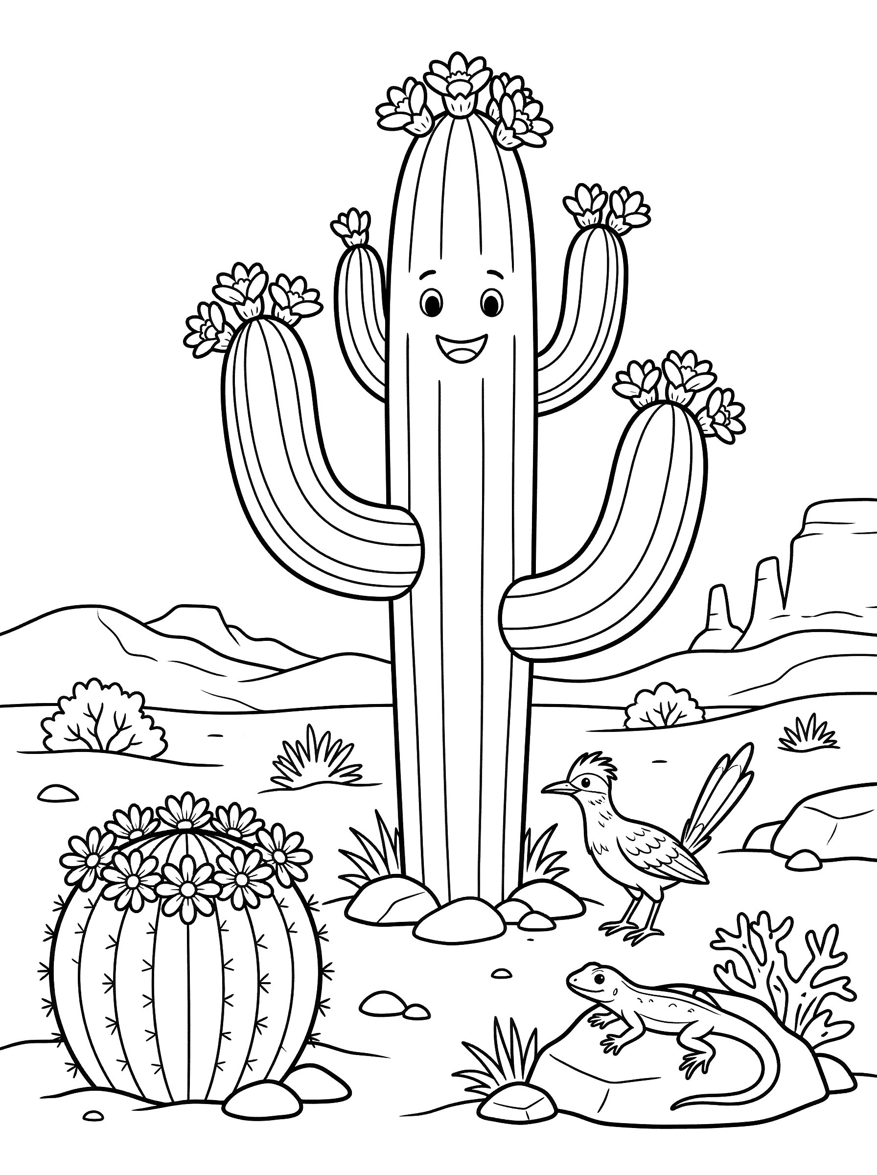 Desert Cactus Bloom Coloring Page