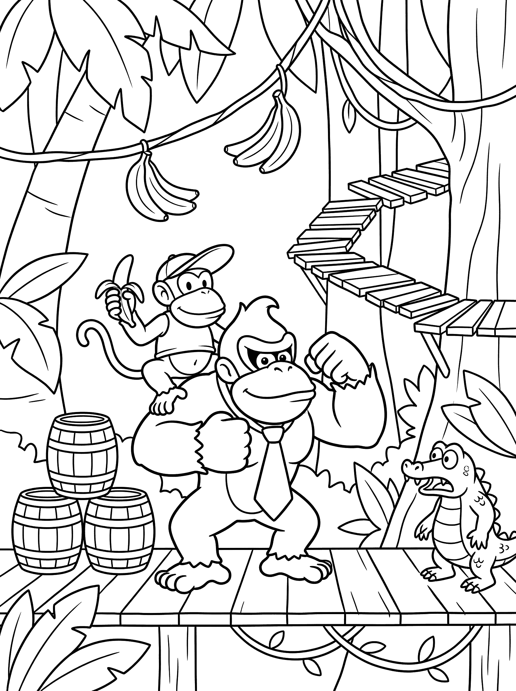 Donkey Kong and Diddy Kong Jungle Adventure Coloring Page