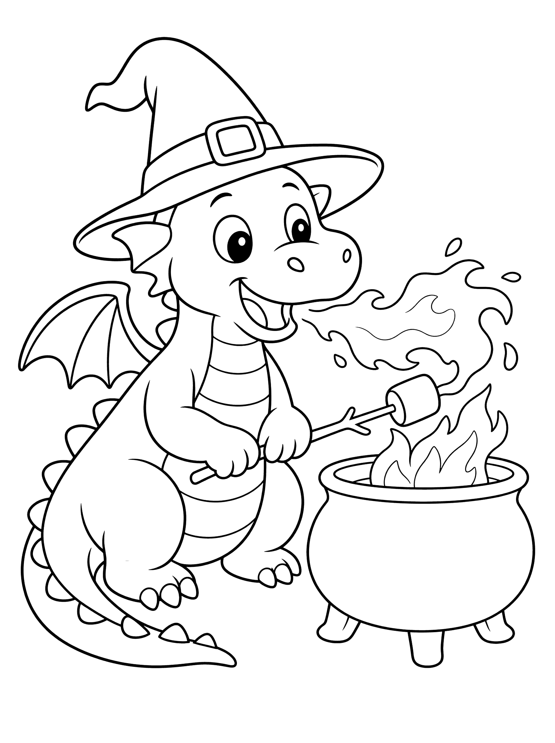 Friendly Dragon Roasting Marshmallows Coloring Page