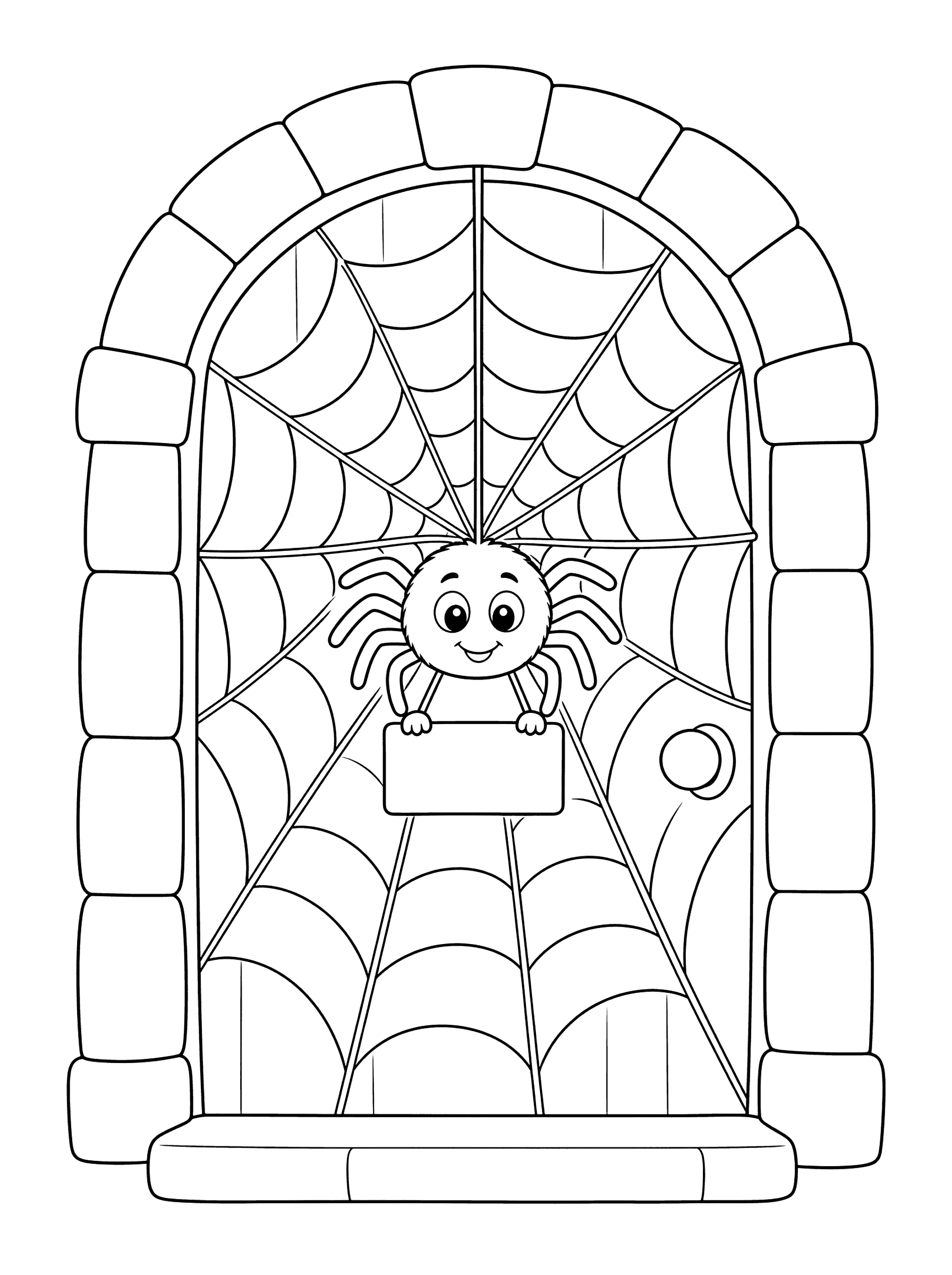 Friendly Spider Web Doorway Coloring Page