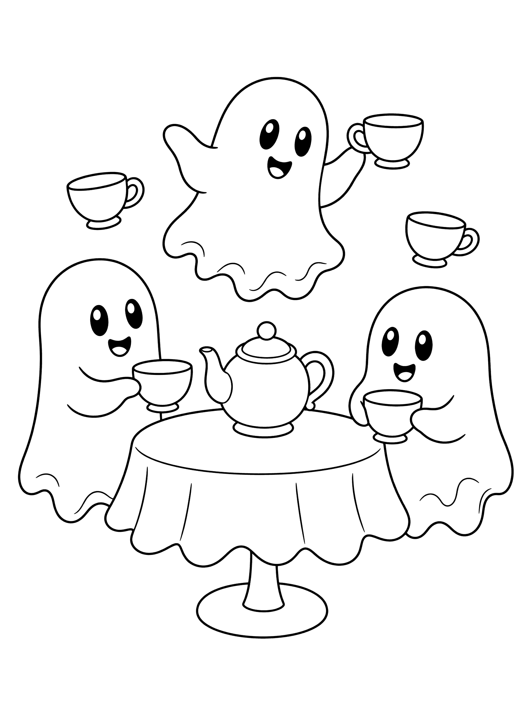 Ghosts Having a Tea Party Coloring Page