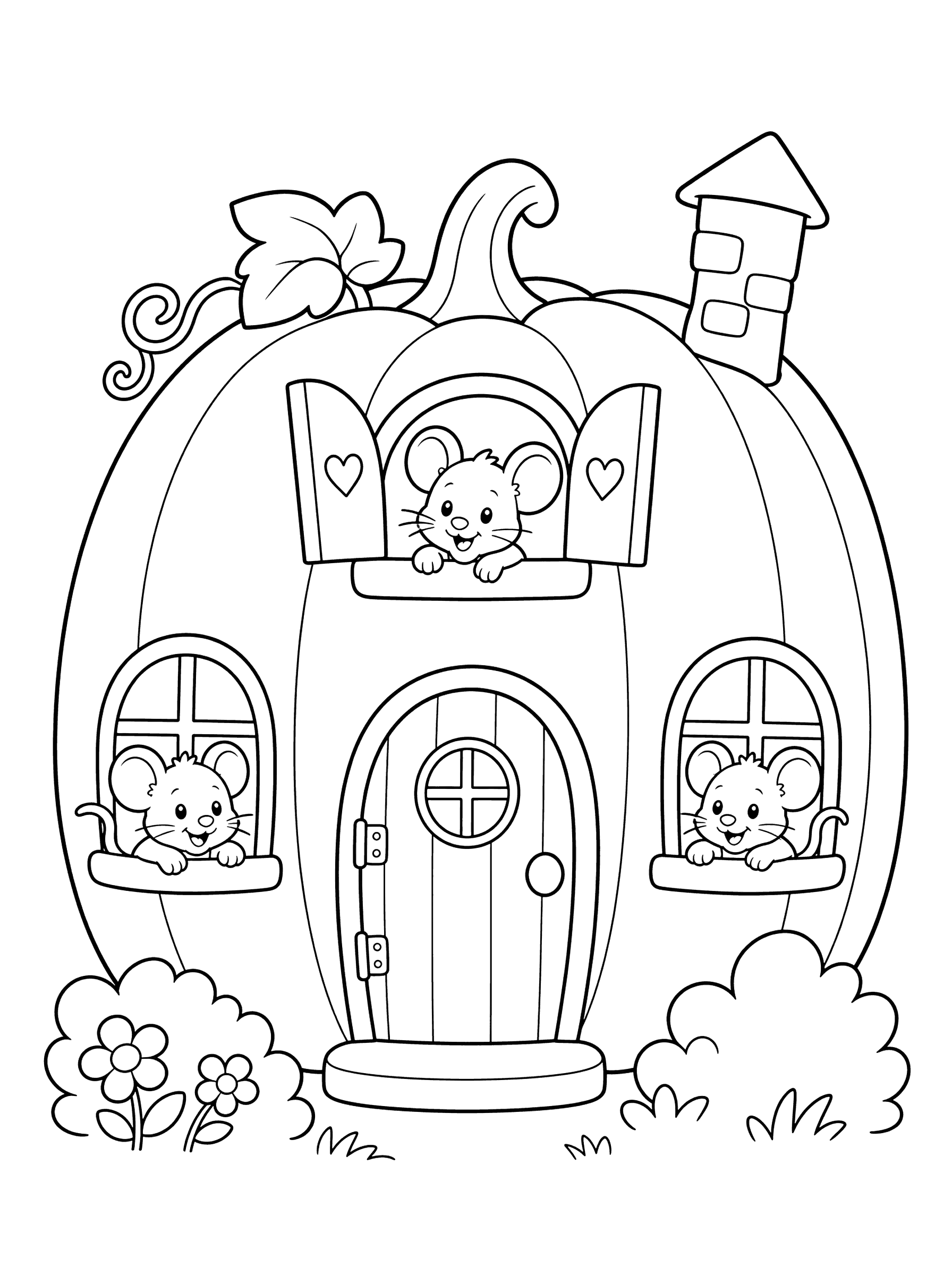 Giant Pumpkin House With Tiny Mice Coloring Page