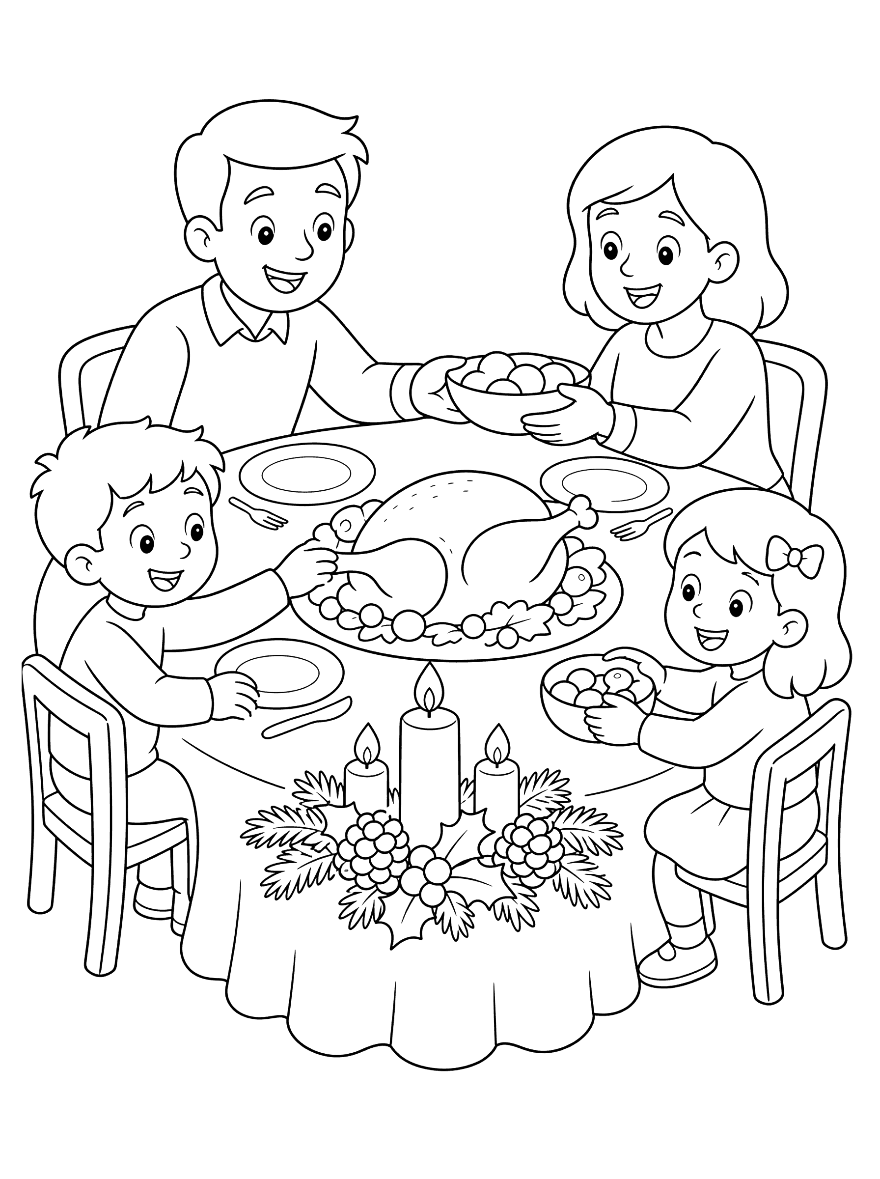 Grand Holiday Dinner Table Coloring Page