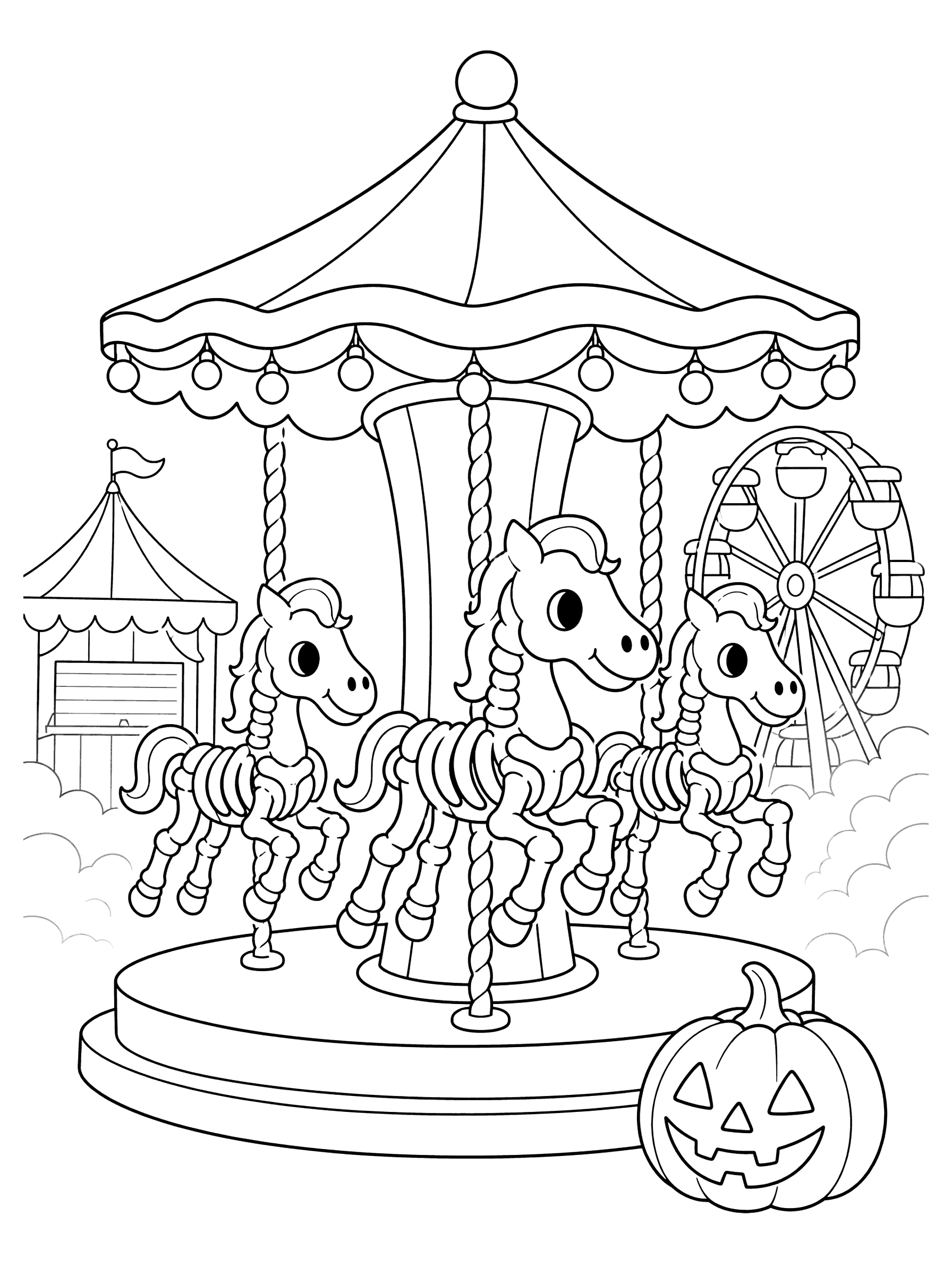 Haunted Carousel at Fall Carnival Coloring Page