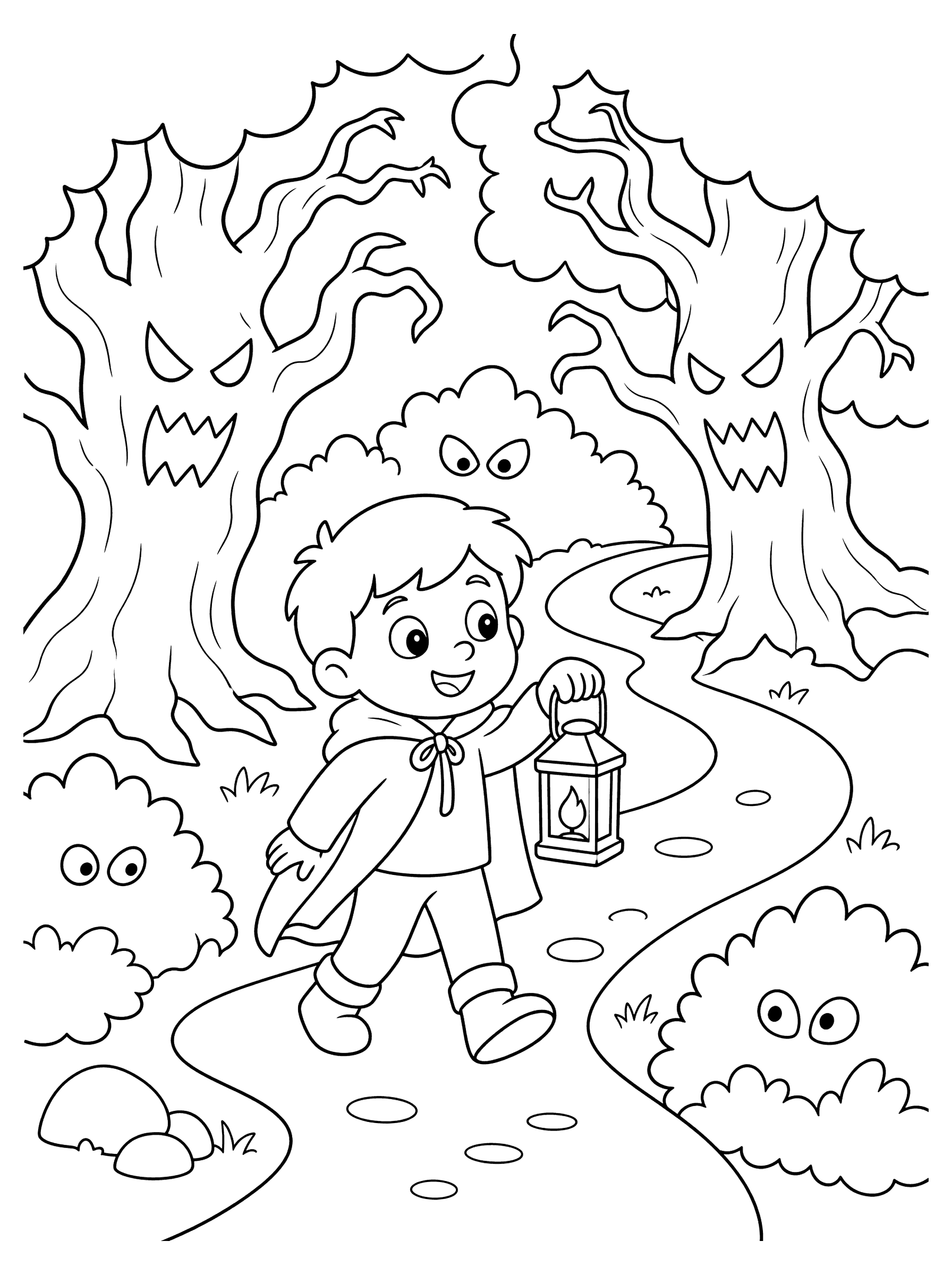 Haunted Forest Path Coloring Page