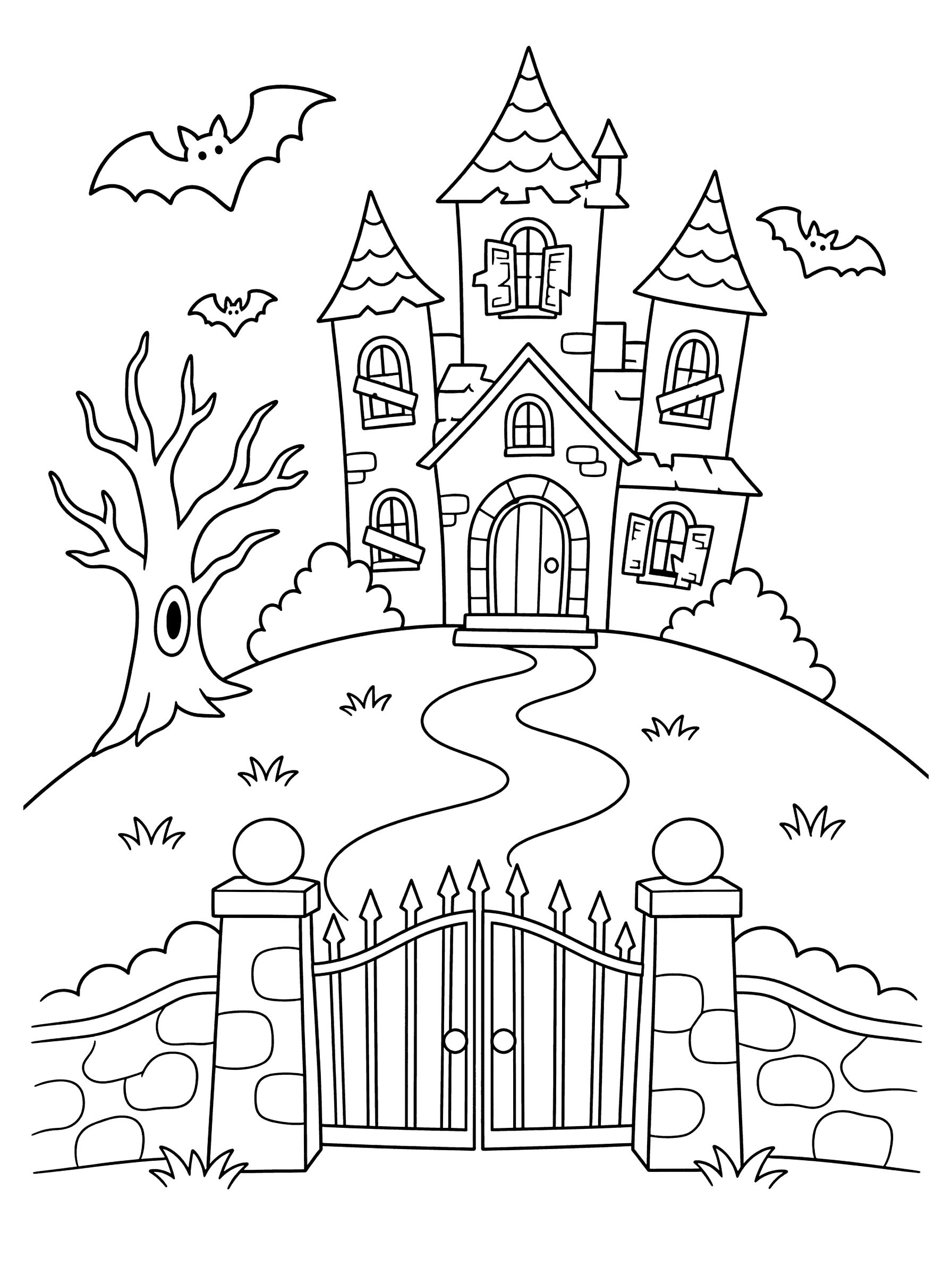 Haunted Mansion on a Hill Coloring Page