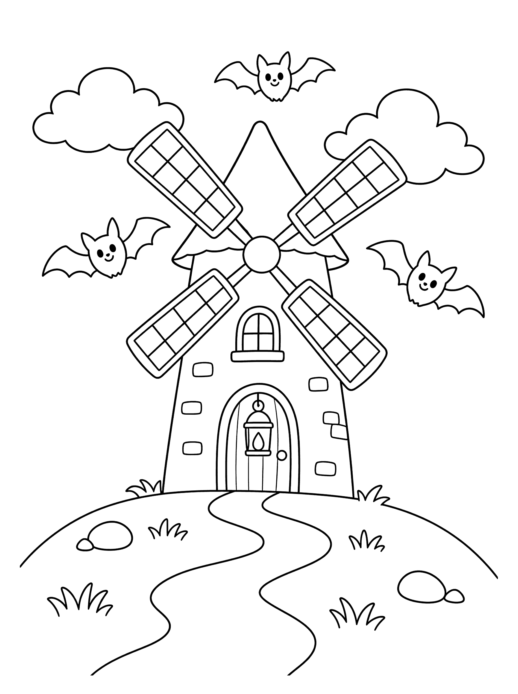 Haunted Windmill on a Hill Coloring Page
