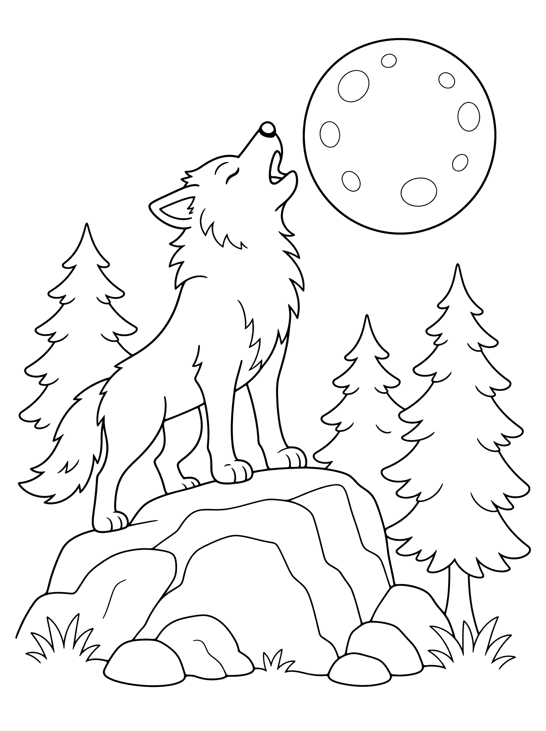 Howling Werewolf on Rocky Hilltop Coloring Page