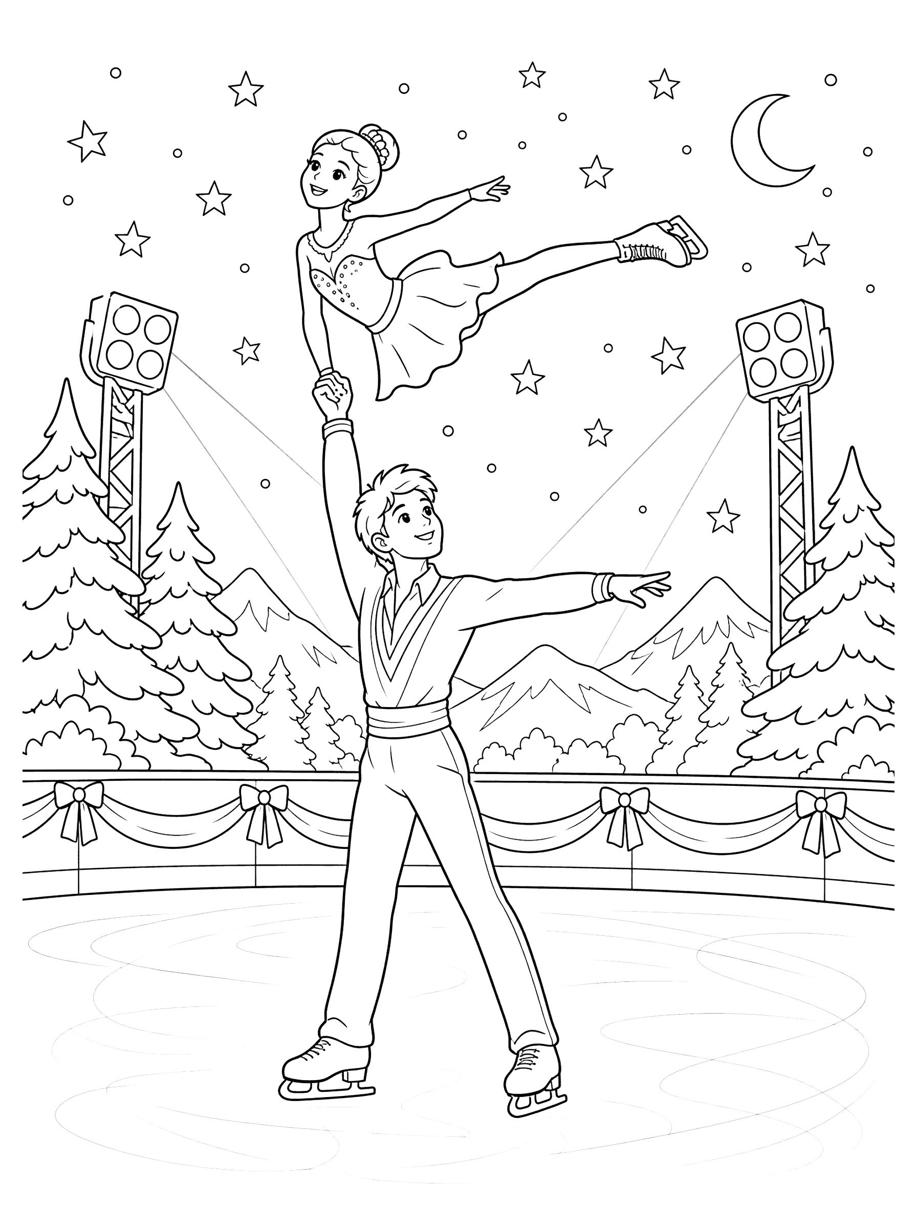 Ice Dancers Performing A Lift Coloring Page