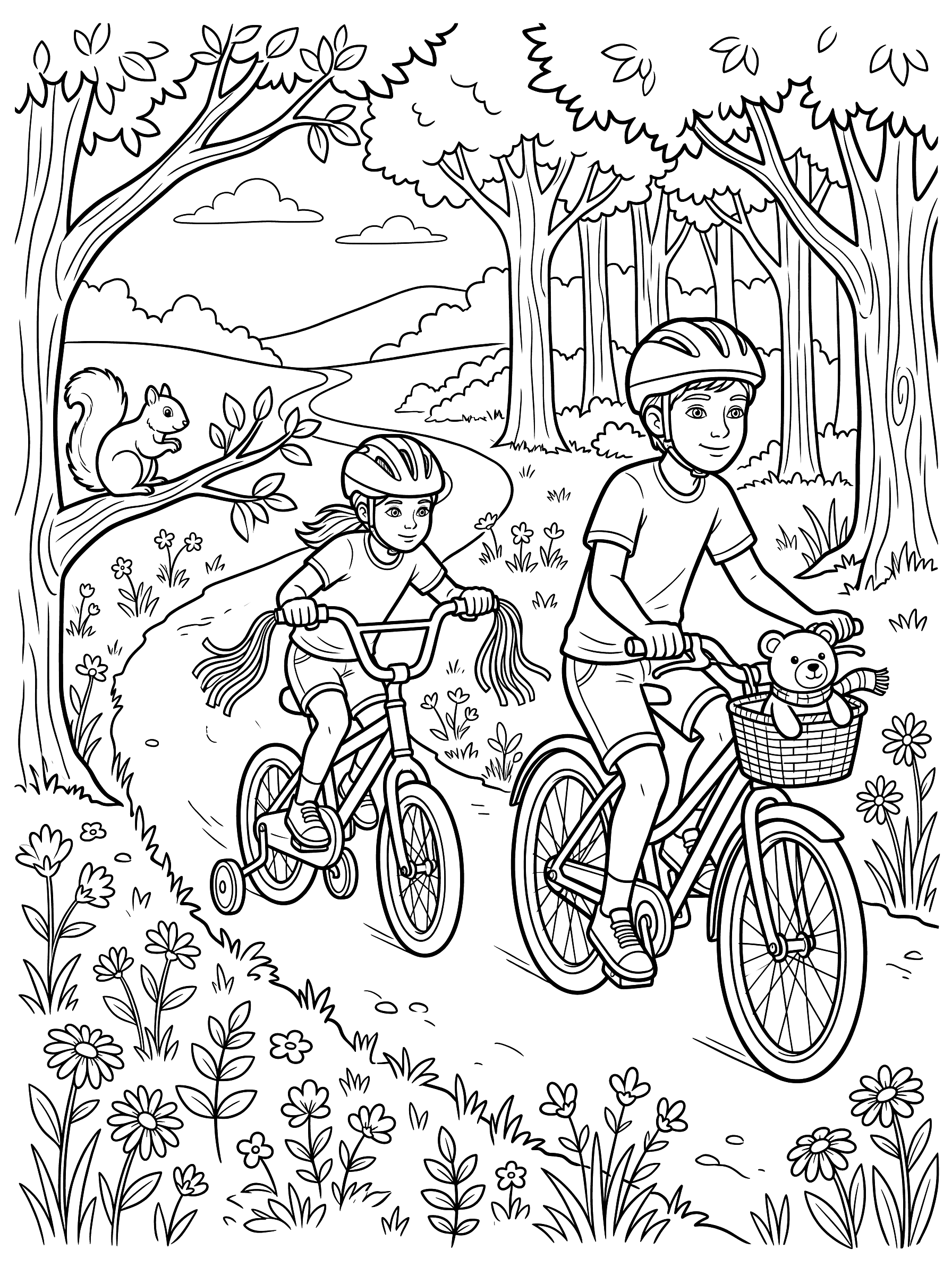 Kids Bike Ride Adventure Trail Coloring Page