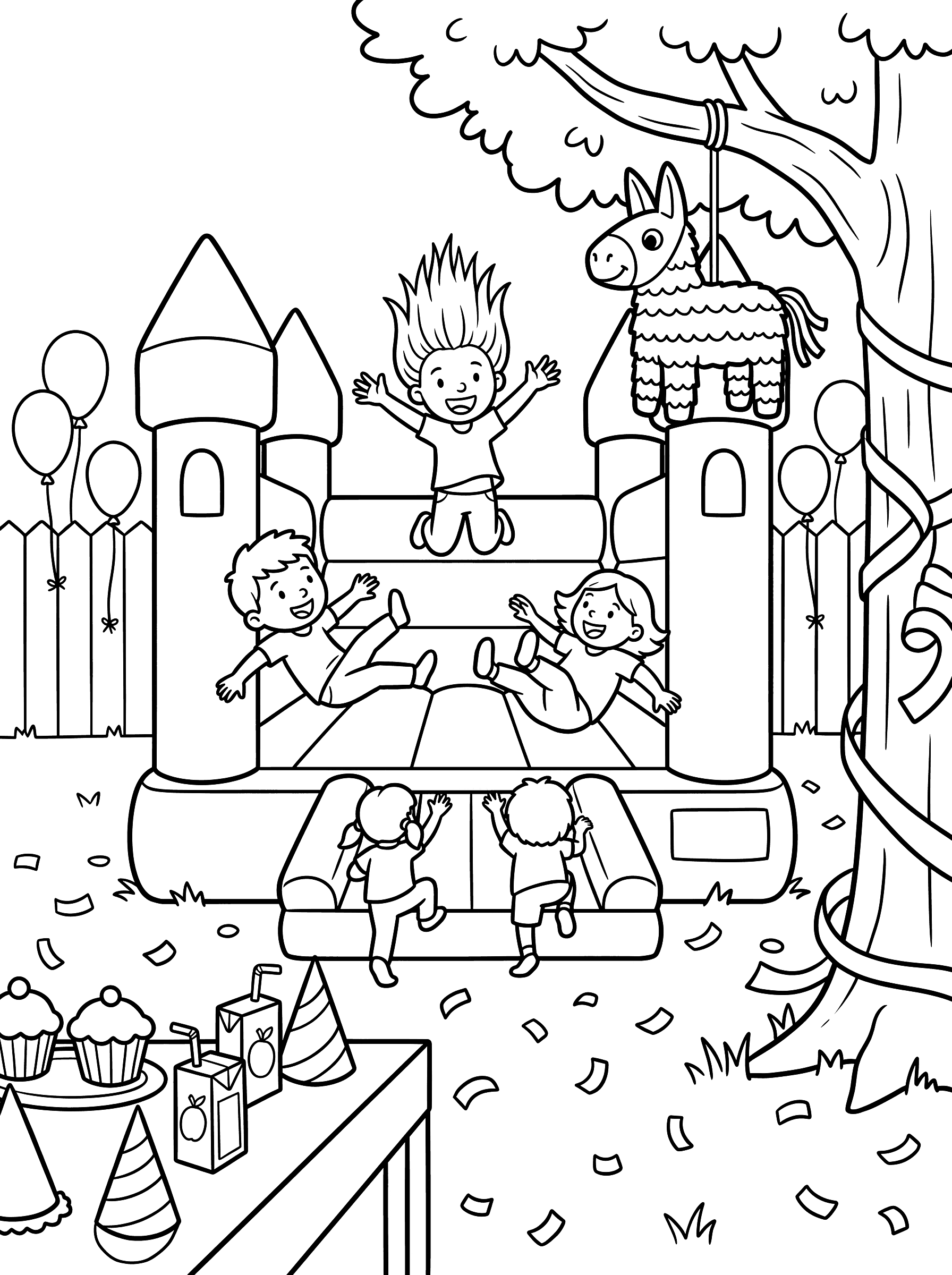 Kids Bounce House Birthday Party Coloring Page
