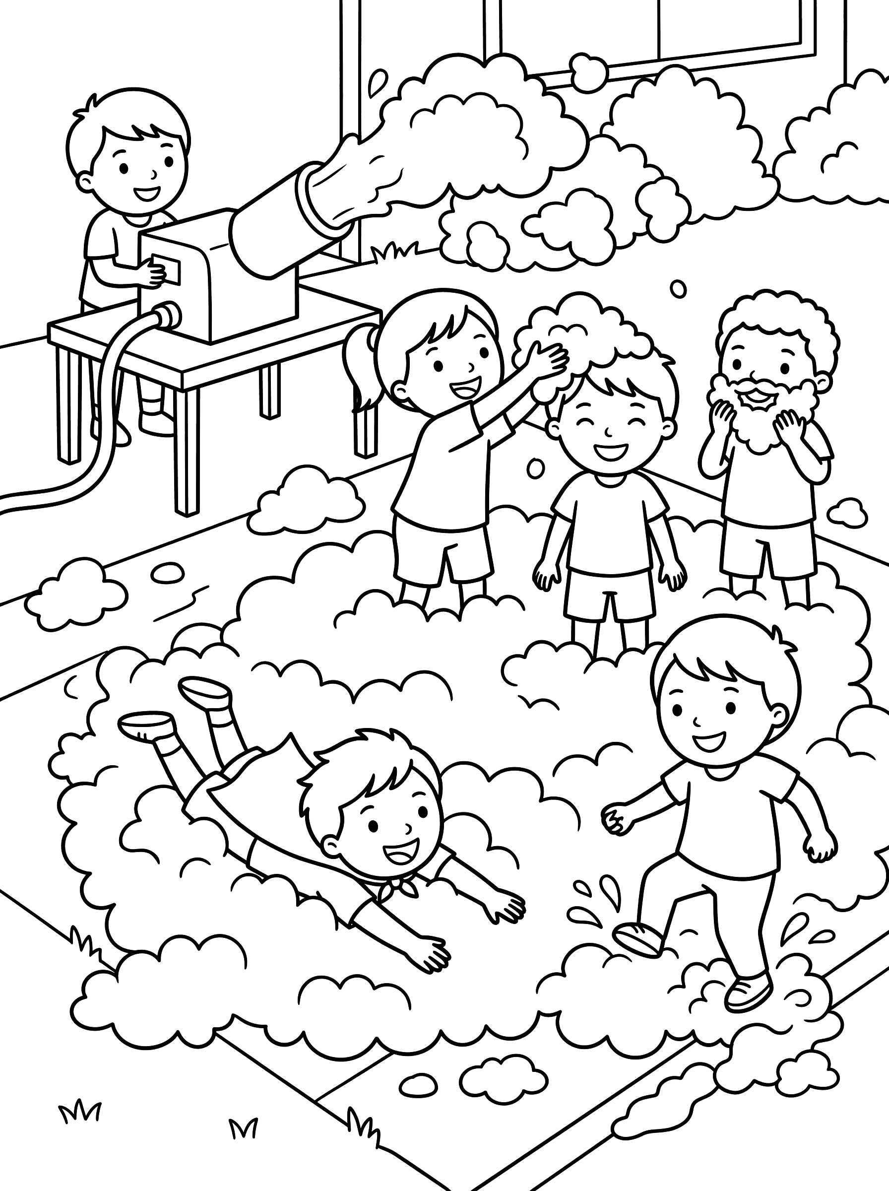 Kids Foam Party in Driveway Coloring Page