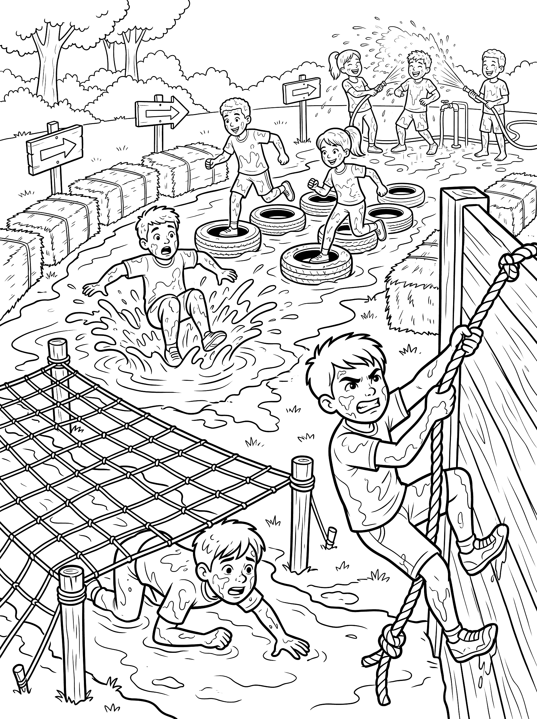Kids Mud Run Obstacle Course Adventure Coloring Page
