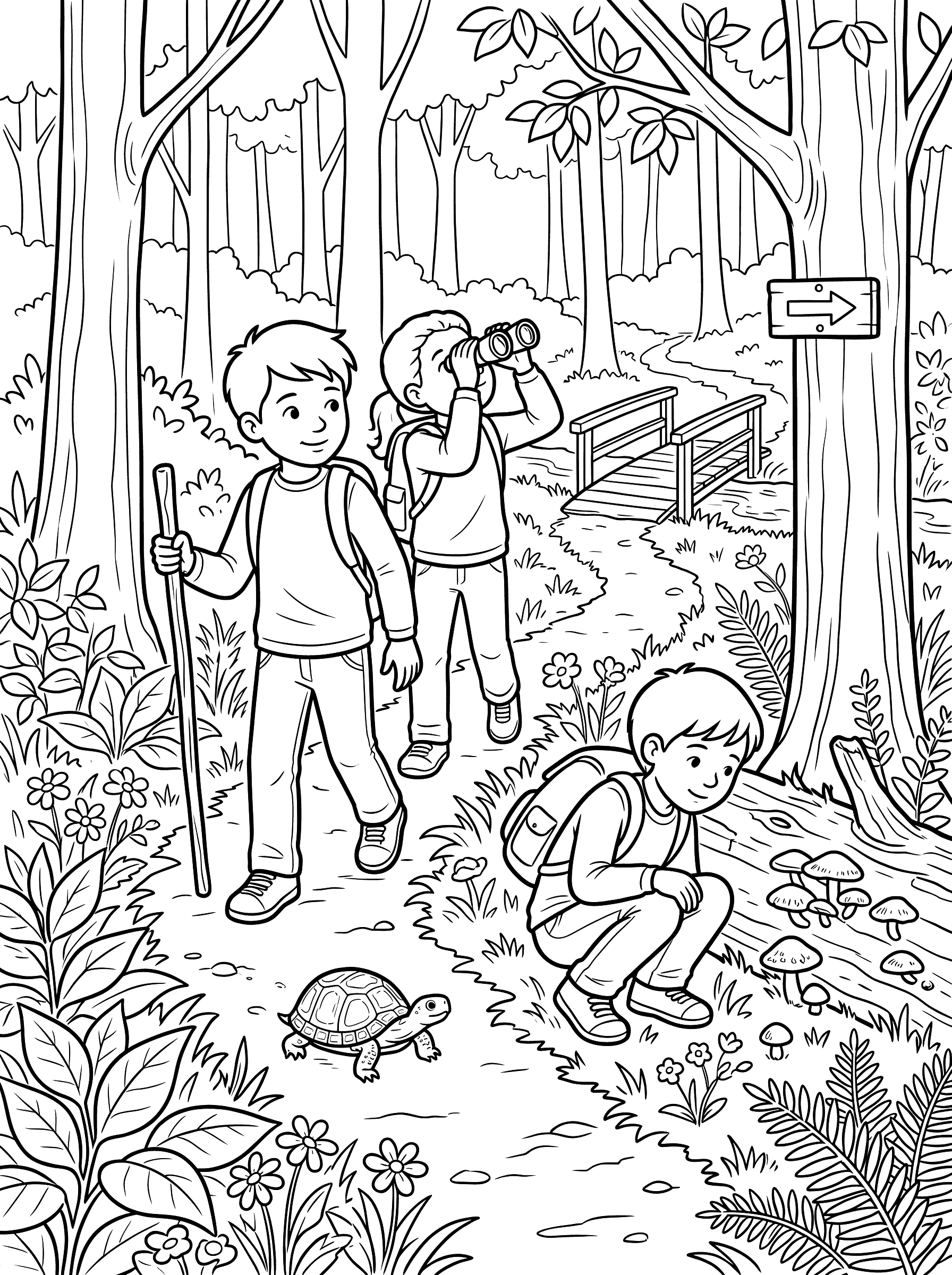 Kids Nature Hiking Trail Adventure Coloring Page