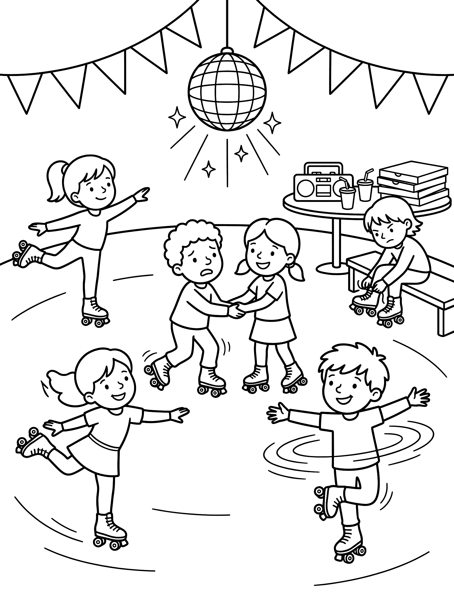 Kids Roller Skating Rink Party Coloring Page