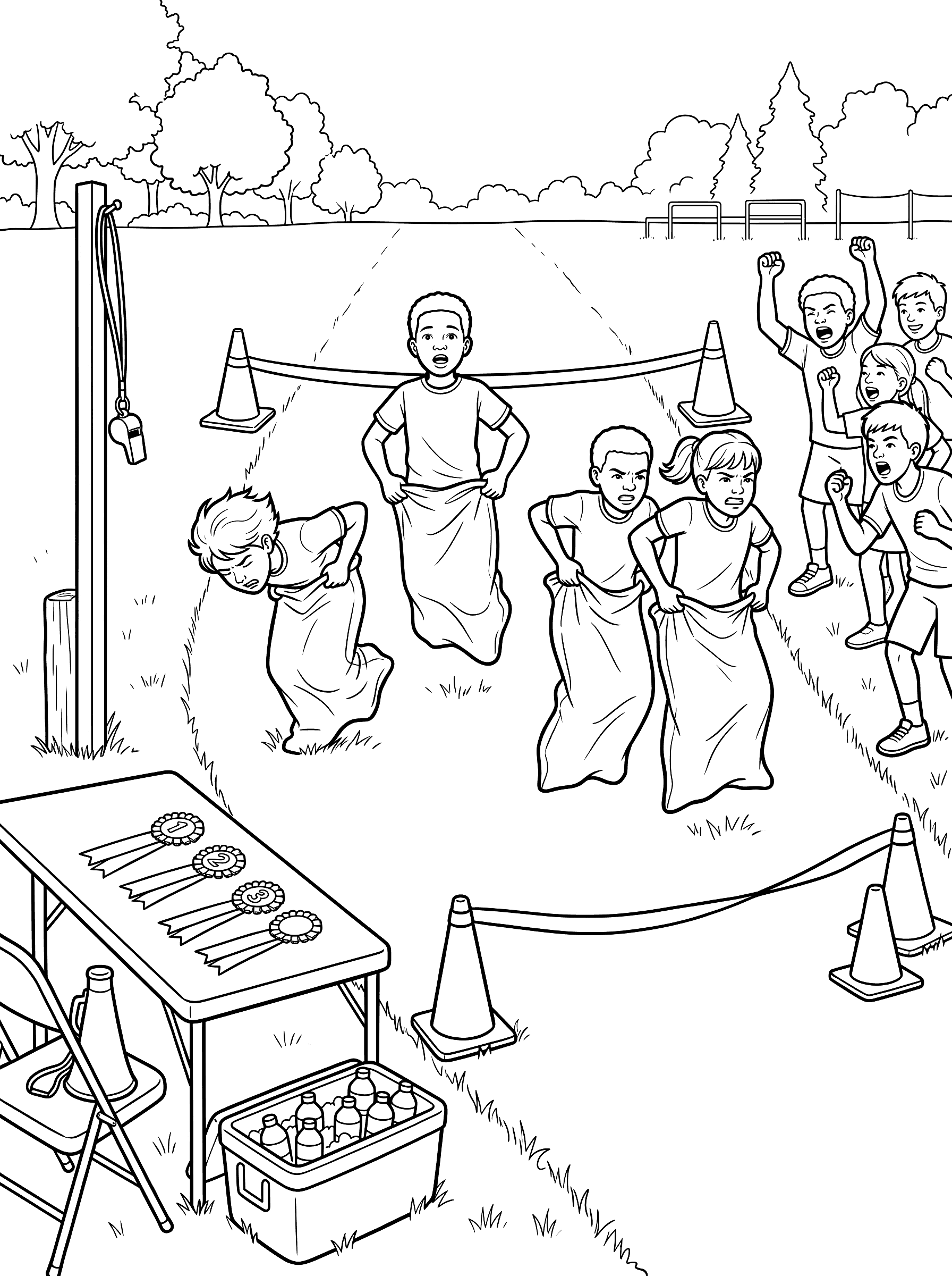 Kids Sack Race Field Day Competition Coloring Page