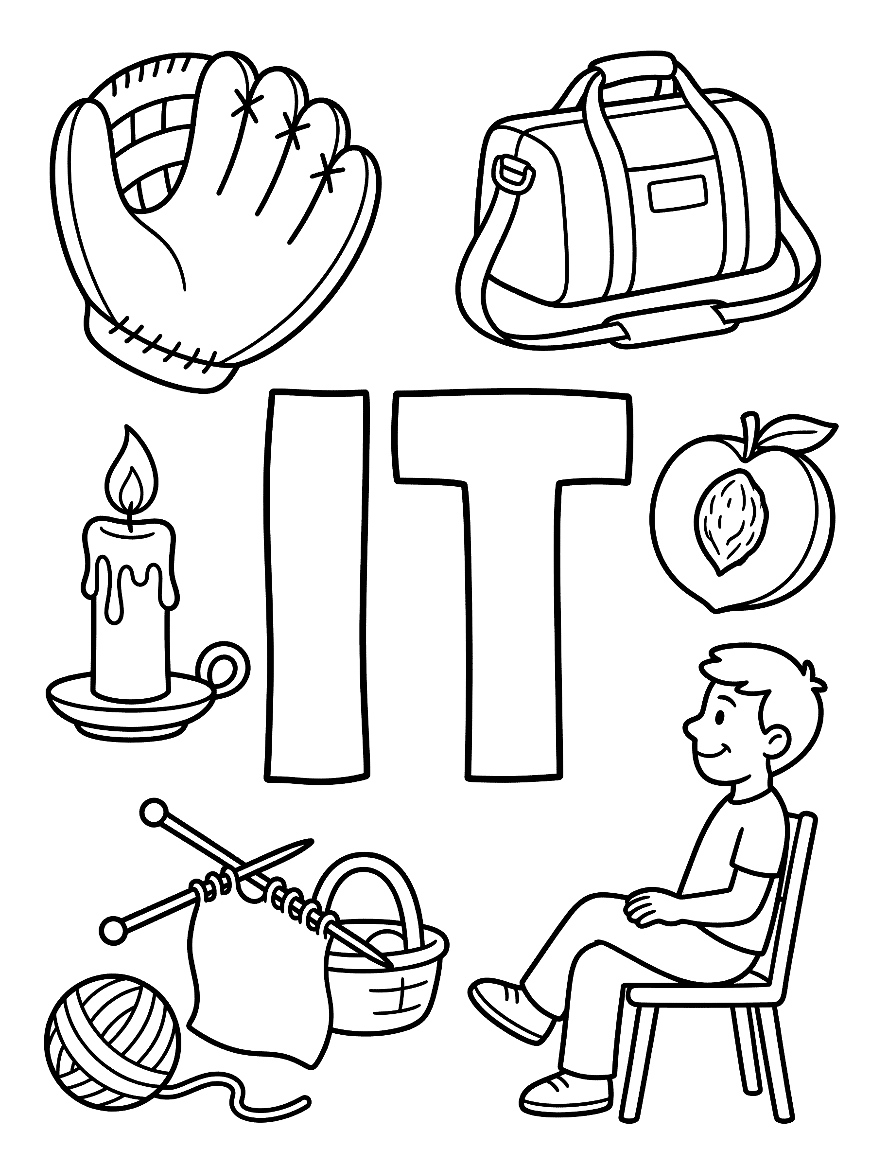 Letter IT Word Family Learning Coloring Page