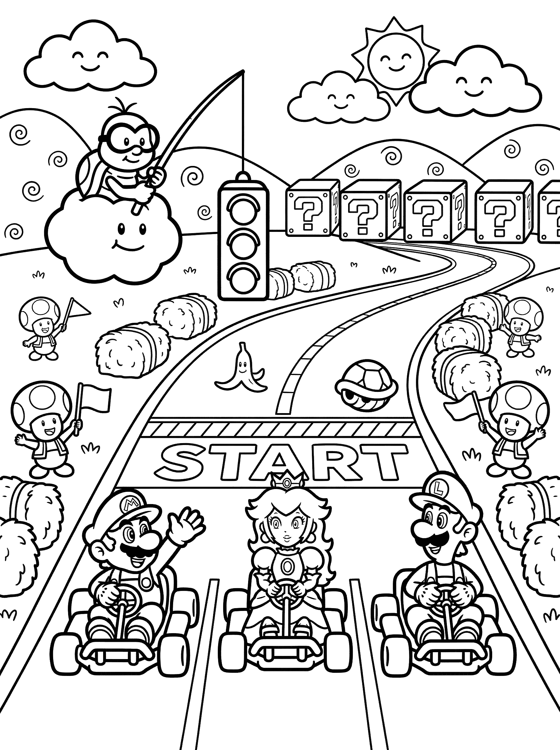 Mario Kart Race Starting Line Coloring Page