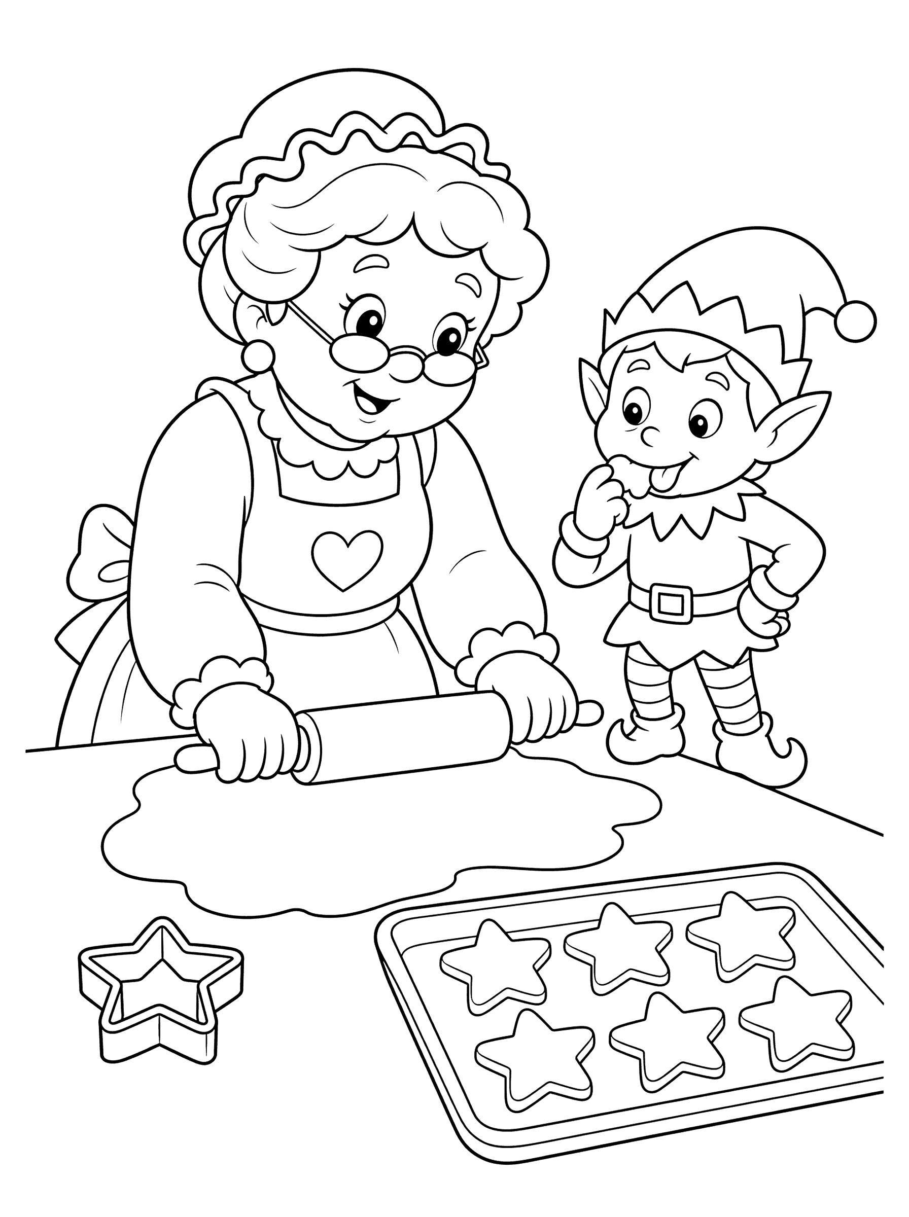 Mrs. Claus Baking Gingerbread Cookies Coloring Page