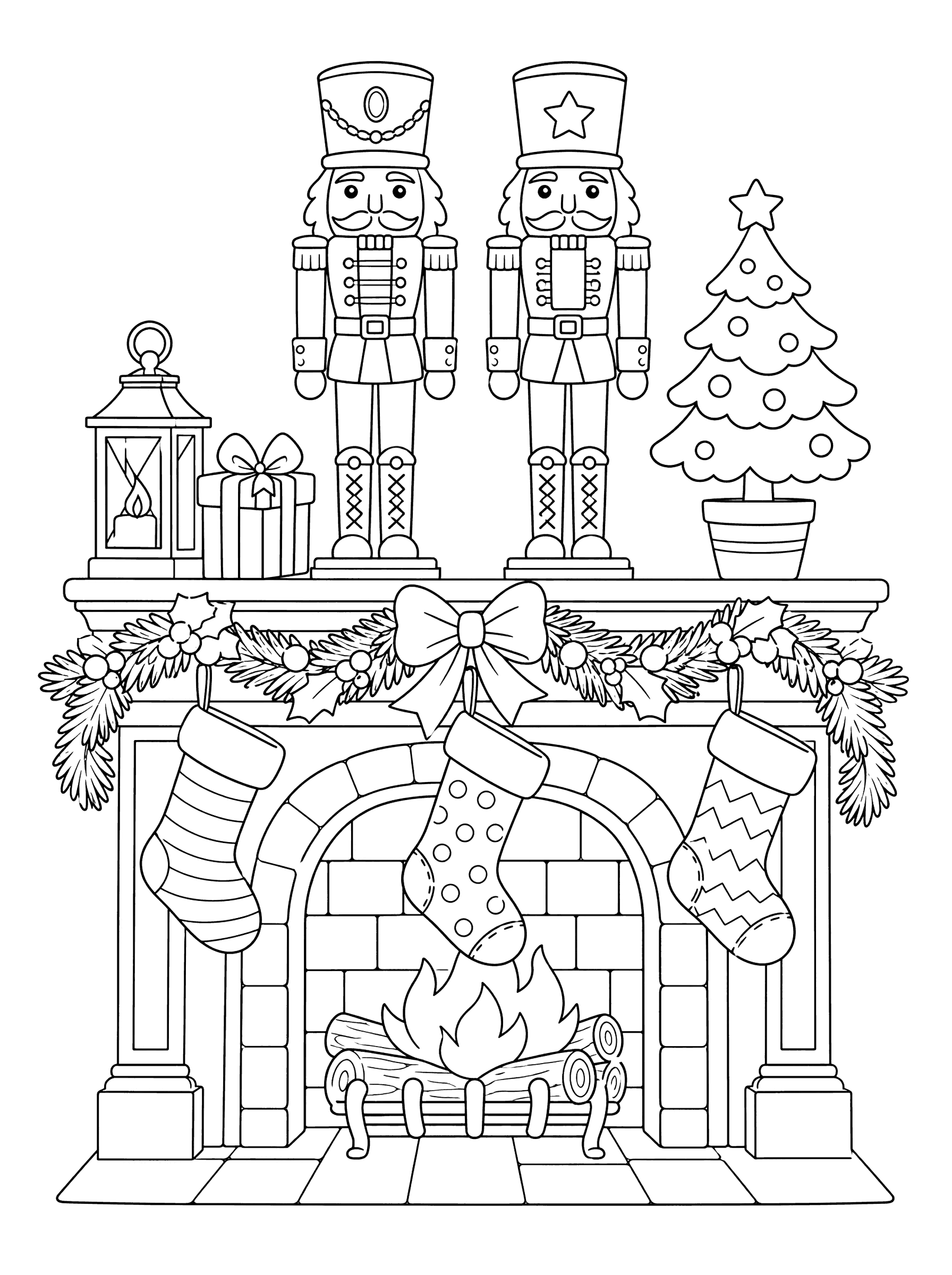 Nutcracker Soldiers On The Mantel Coloring Page