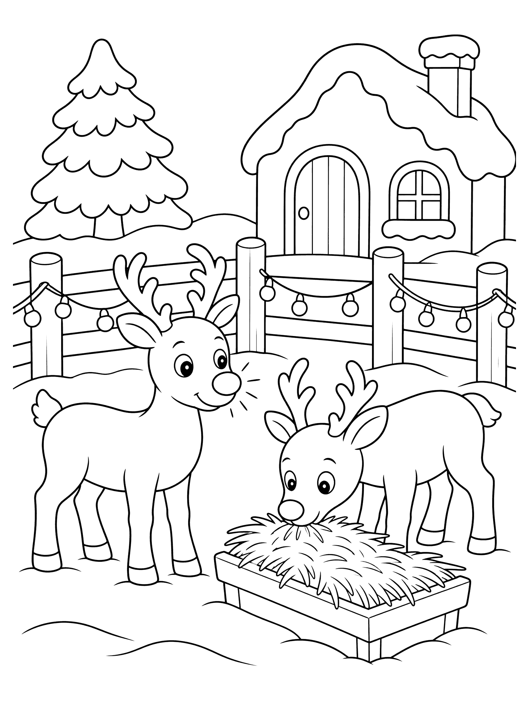 Reindeer Resting in Snowy Paddock Coloring Page