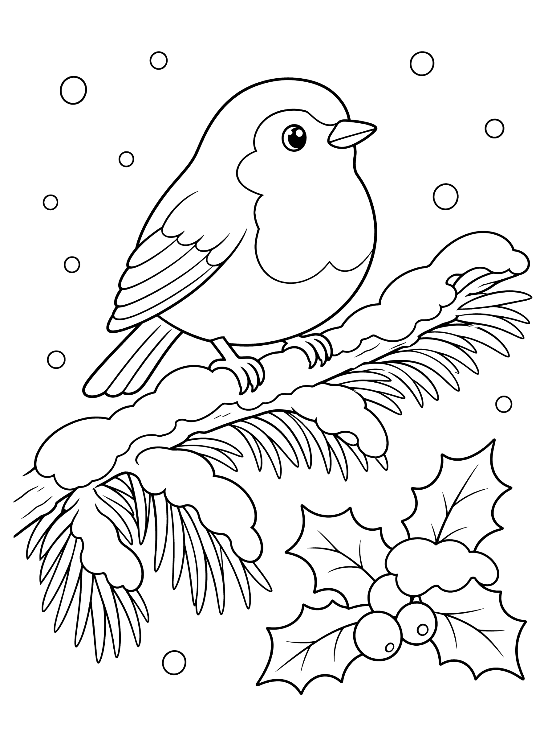 Robin On A Snowy Pine Branch Coloring Page