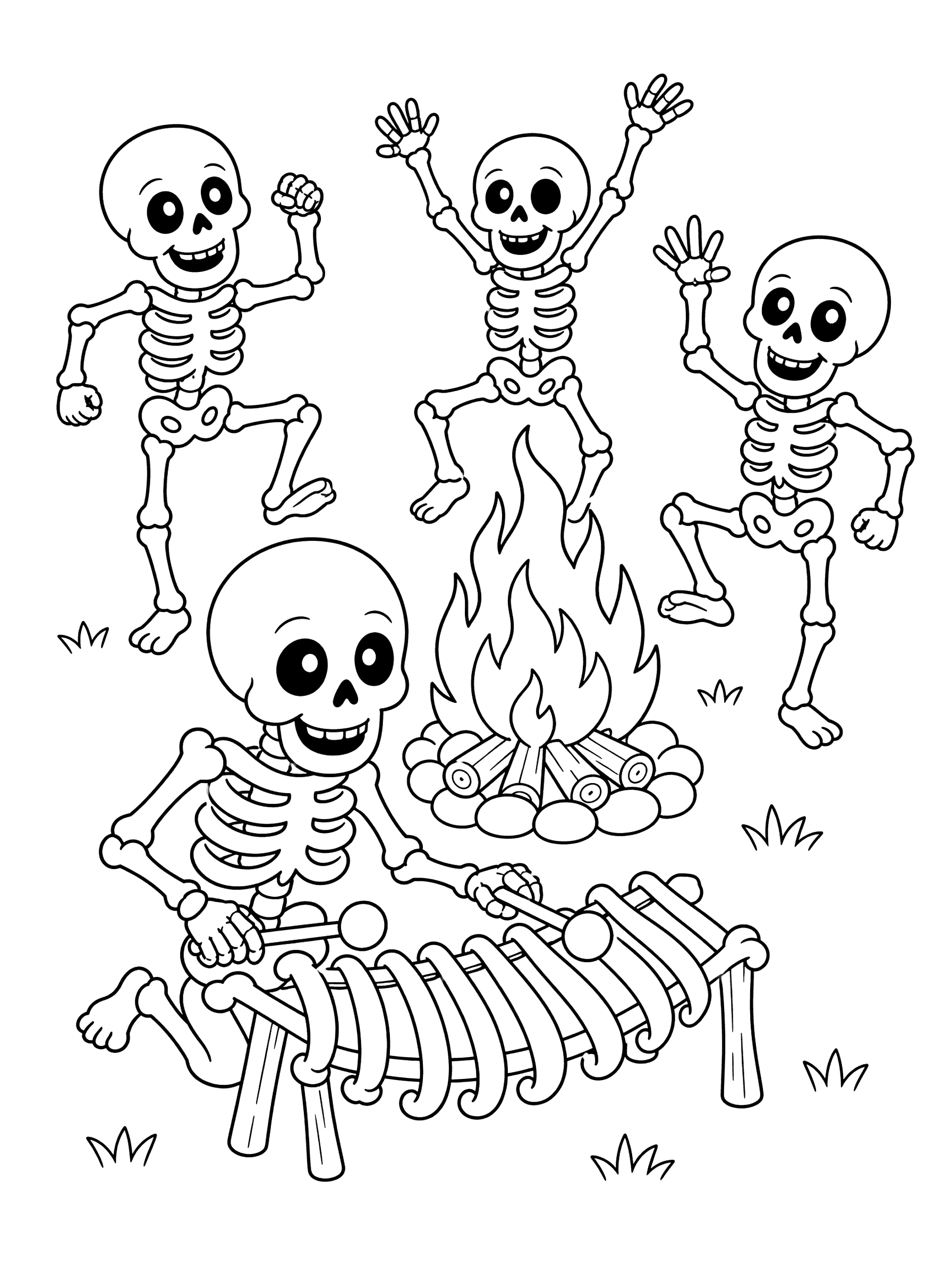 Skeleton Playing Rib Xylophone Coloring Page