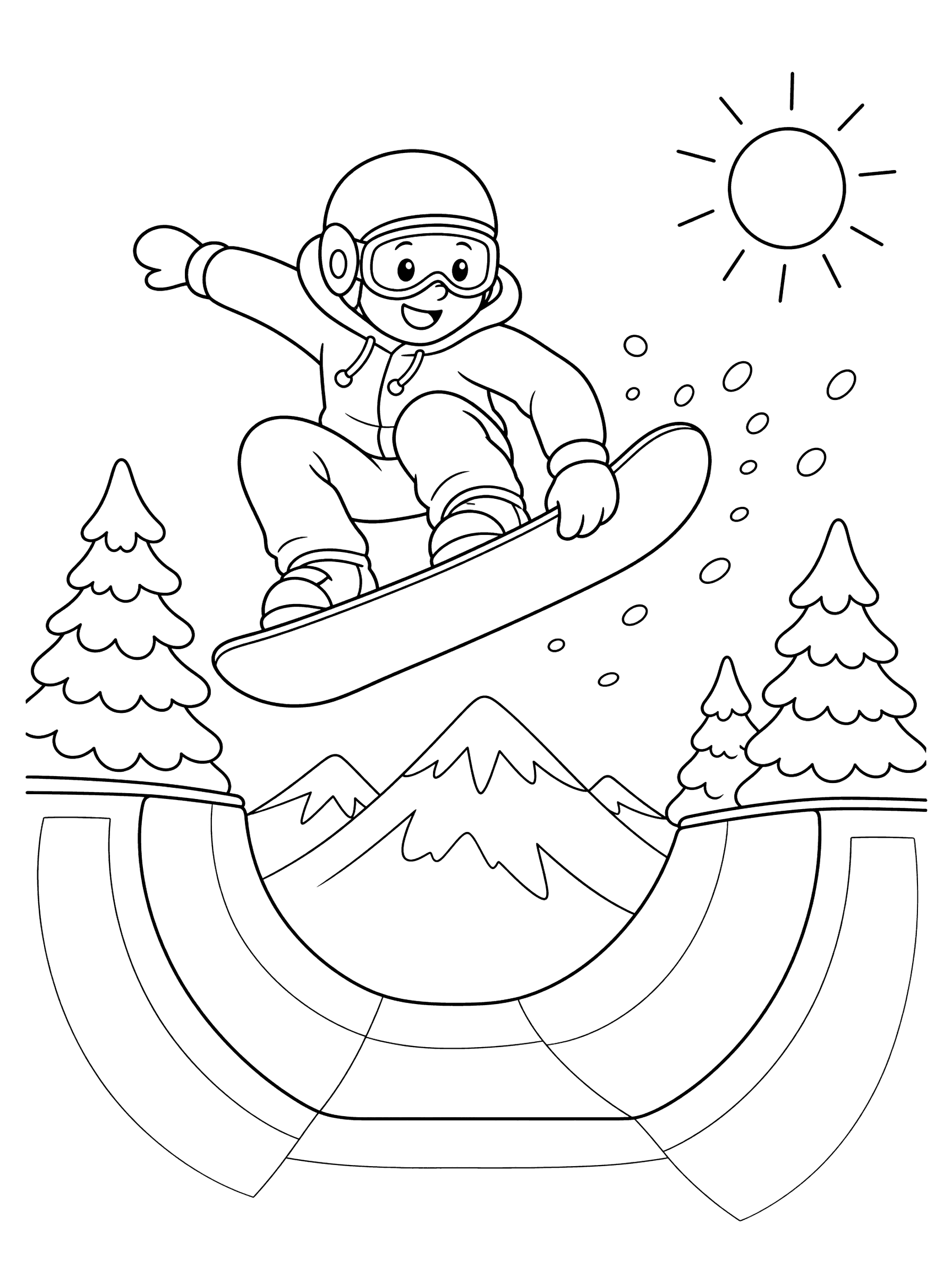 Snowboarder Grabbing Board Above Halfpipe Coloring Page