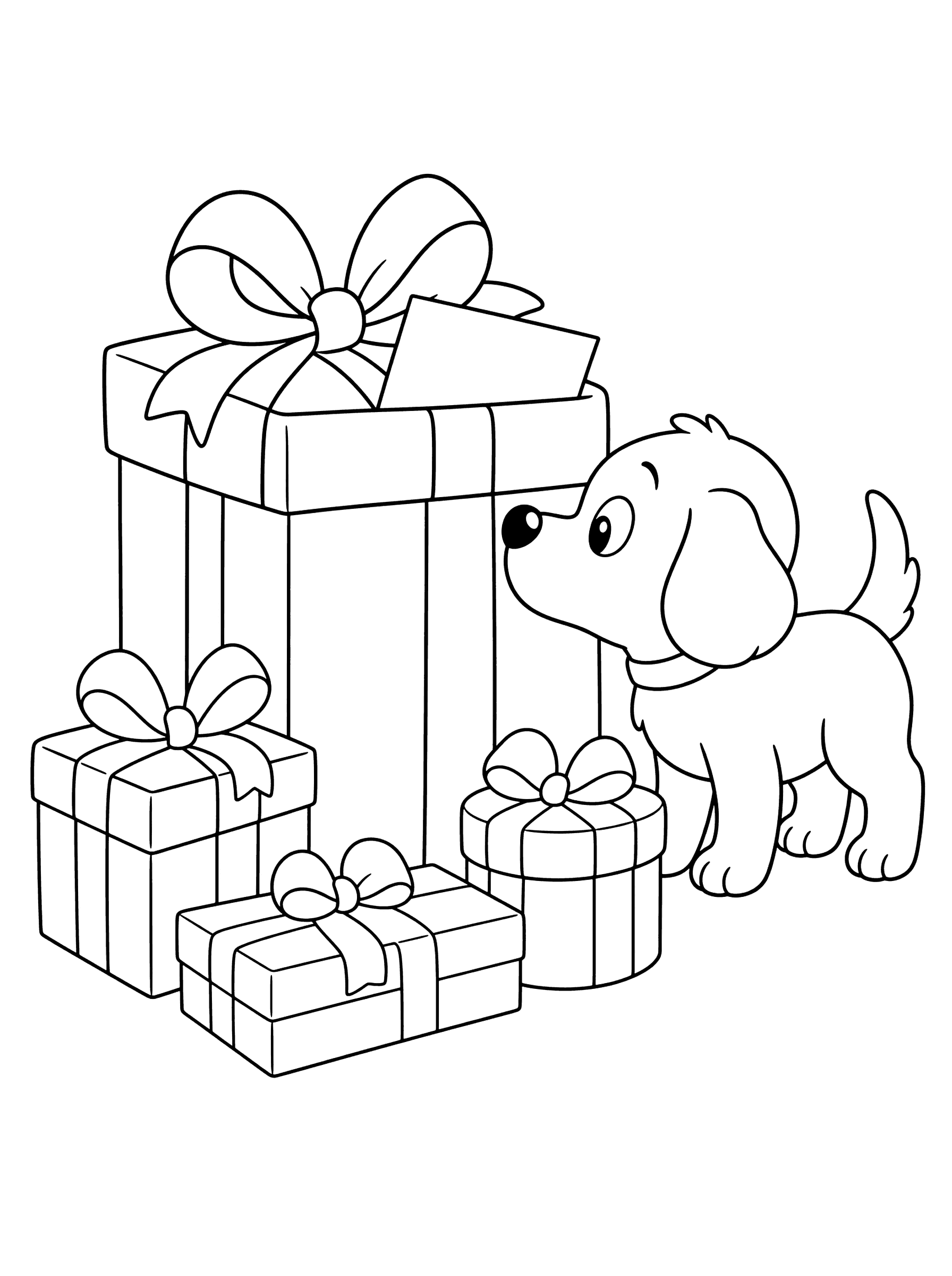 Stack of Presents With Puppy Coloring Page