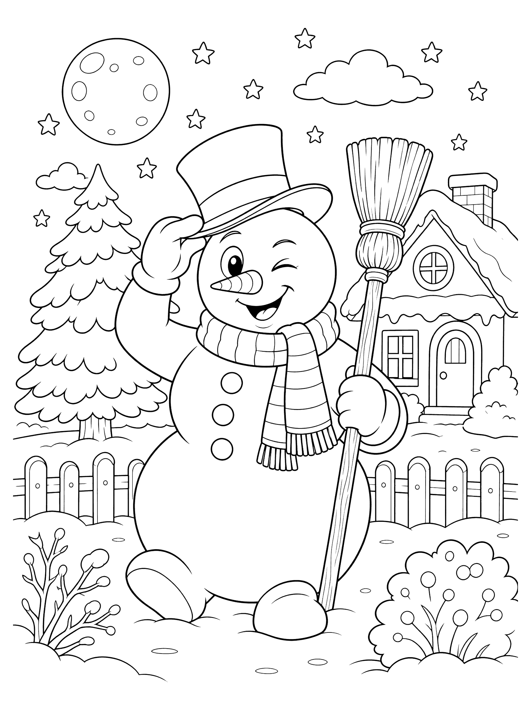 Winking Snowman Tipping His Top Hat Coloring Page