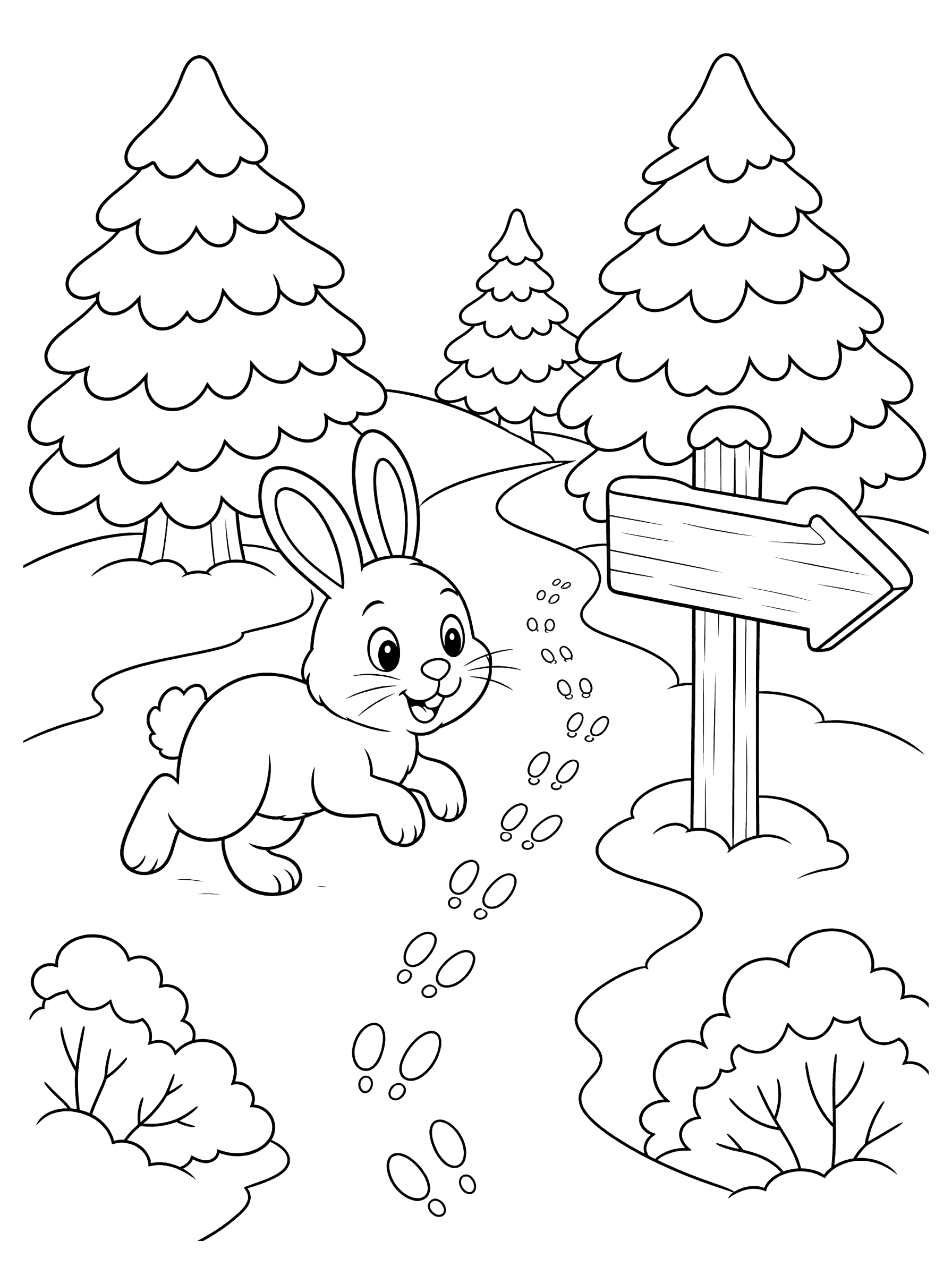 Winter Forest Path to the North Pole Coloring Page