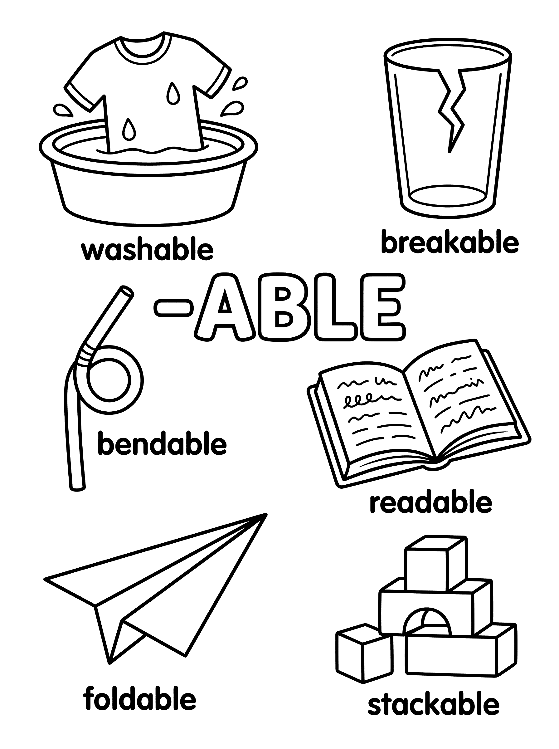 ABLE Suffix Learning Educational Coloring Page