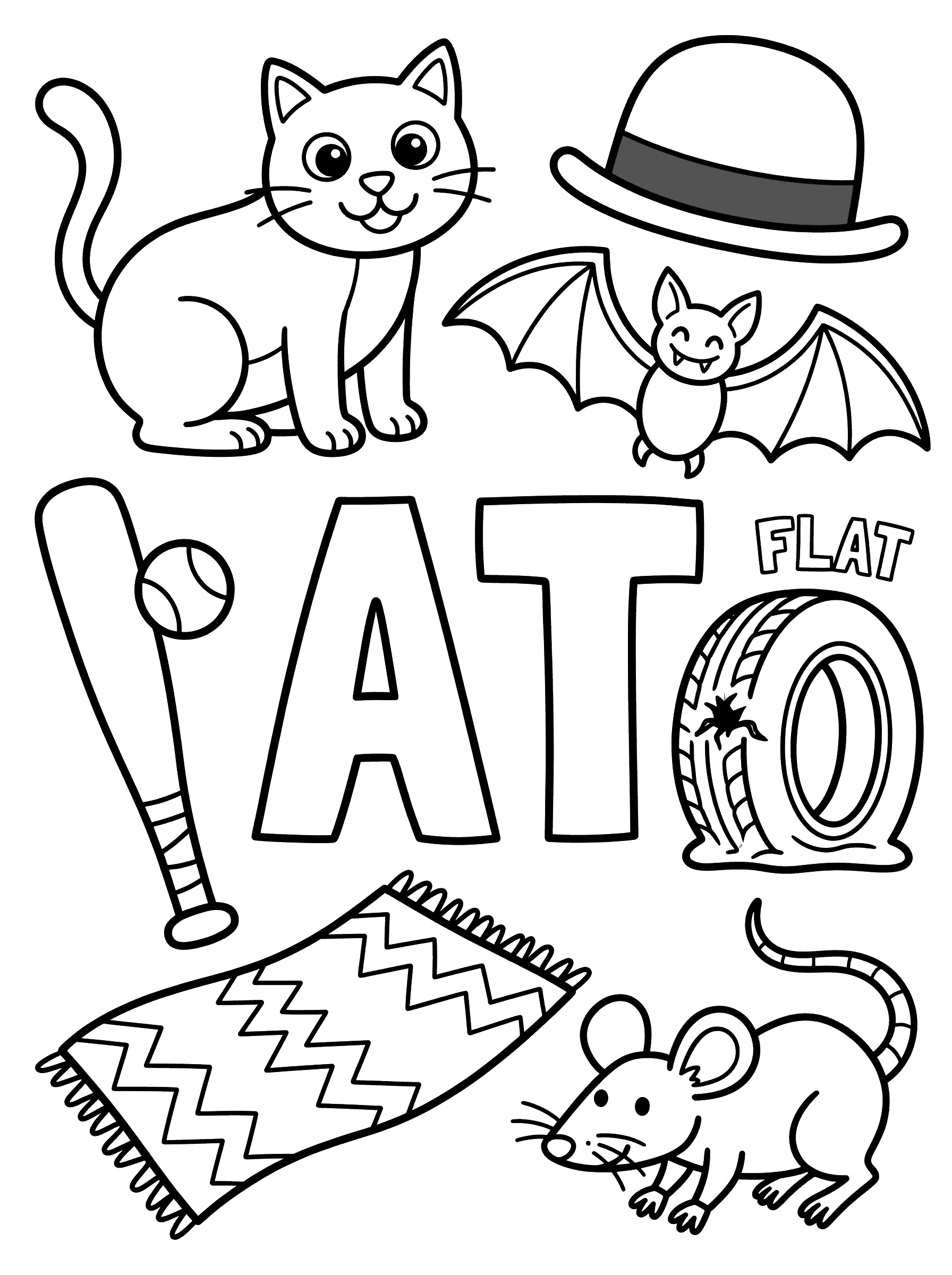 AT Word Family Learning Coloring Page