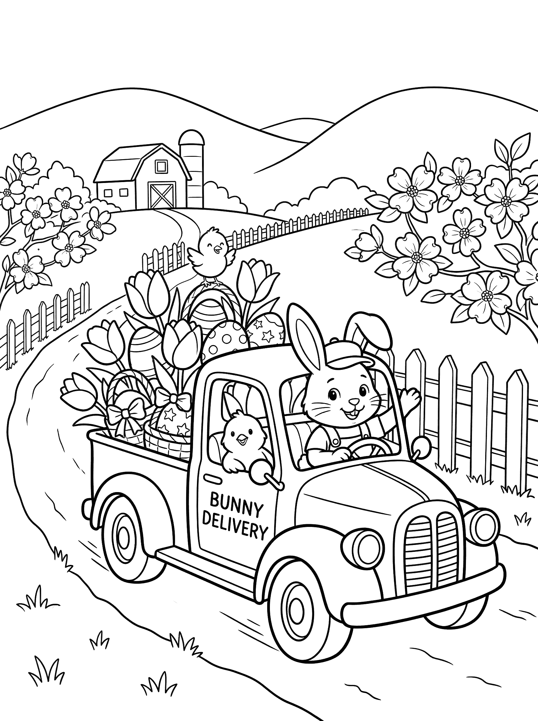 Bunny Delivery Truck With Easter Eggs Coloring Page