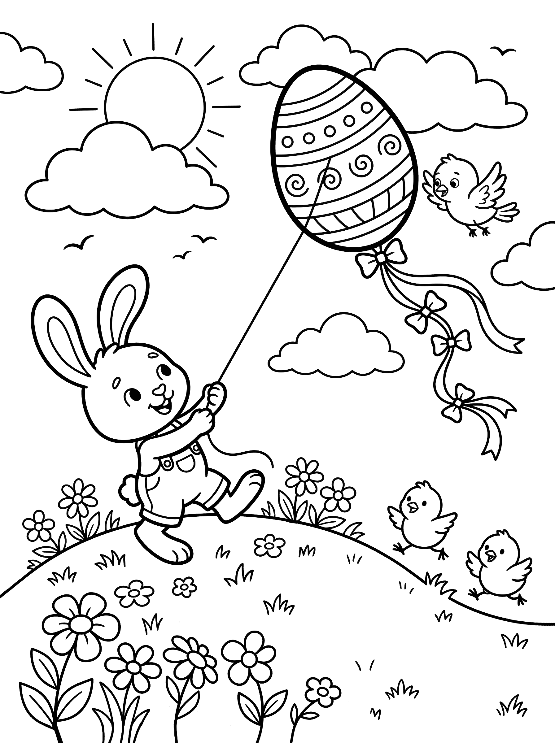 Bunny Flying Easter Egg Kite Coloring Page