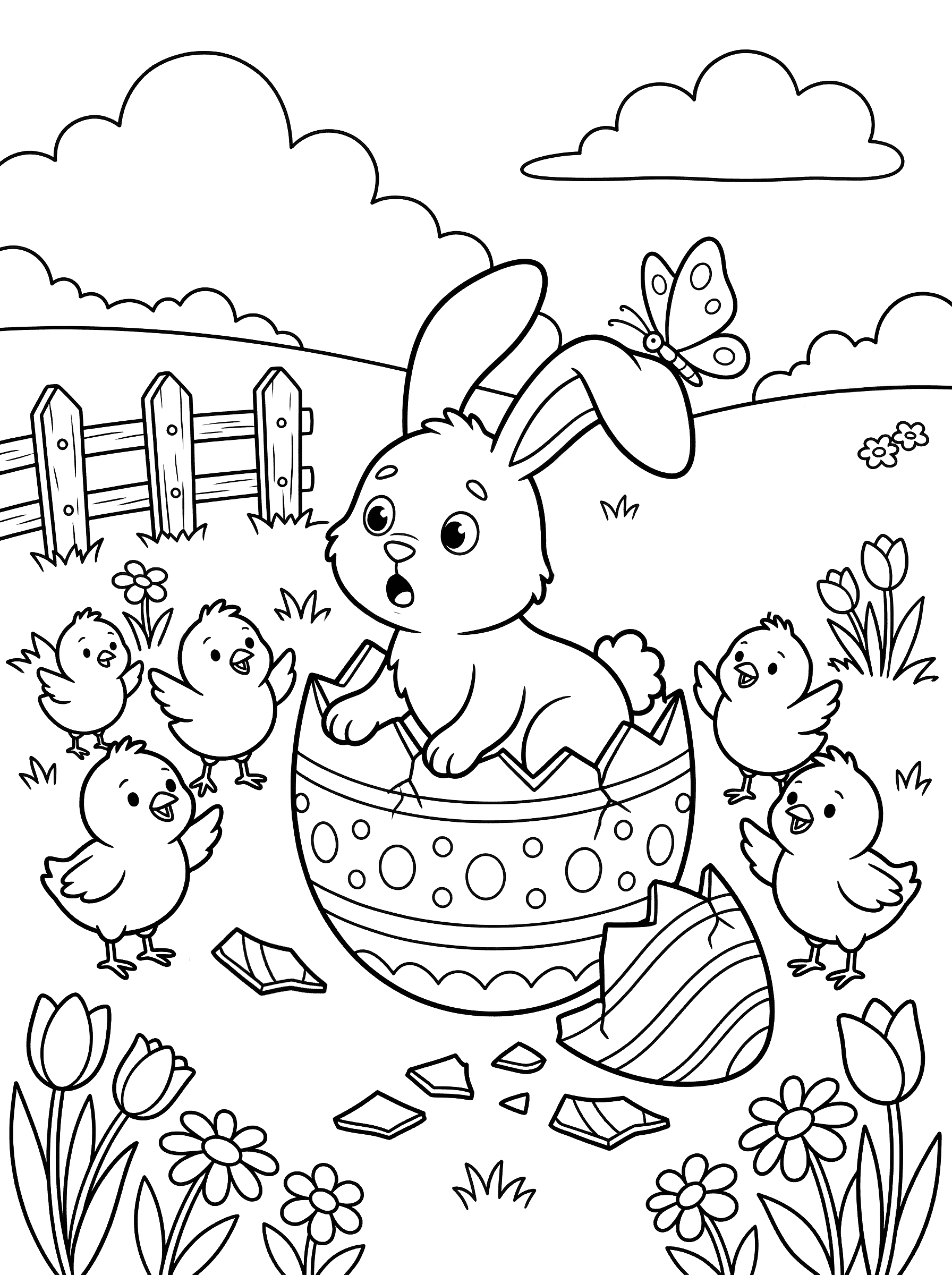 Bunny Hatching From Easter Egg Coloring Page