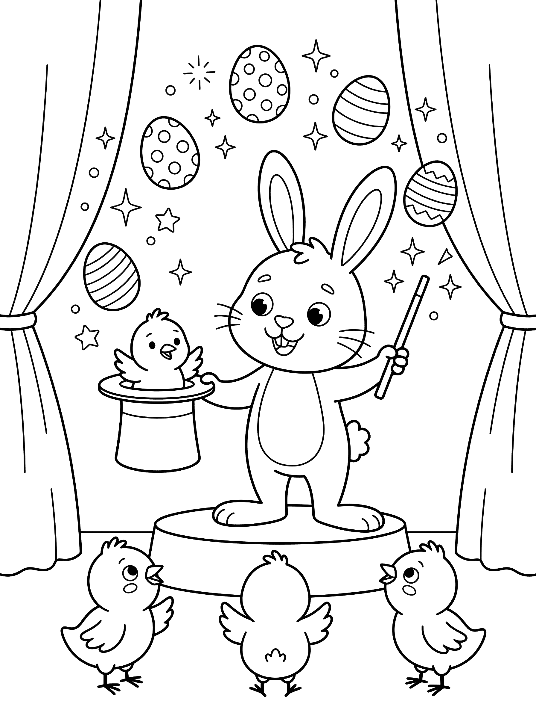Bunny Magician Pulling Chick From Hat Coloring Page