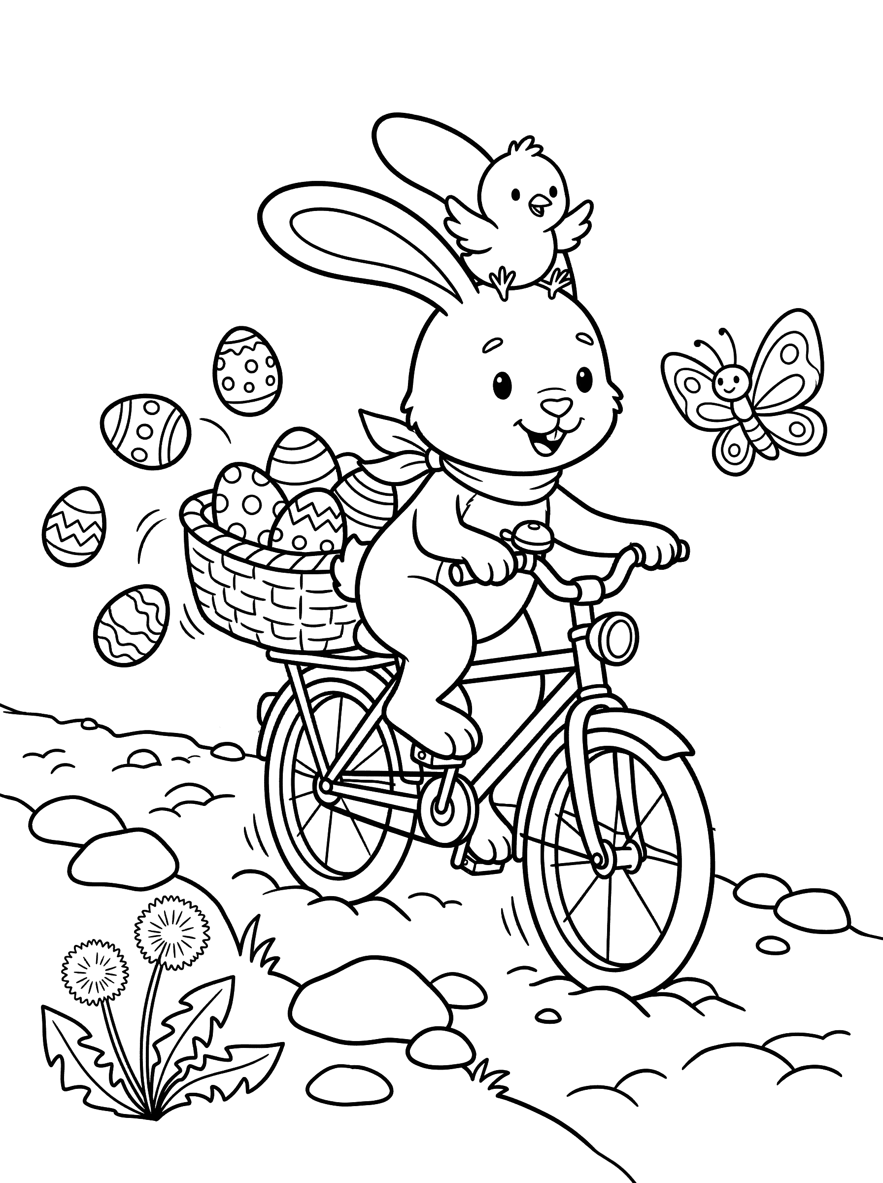 Bunny Riding Bicycle With Easter Eggs Coloring Page