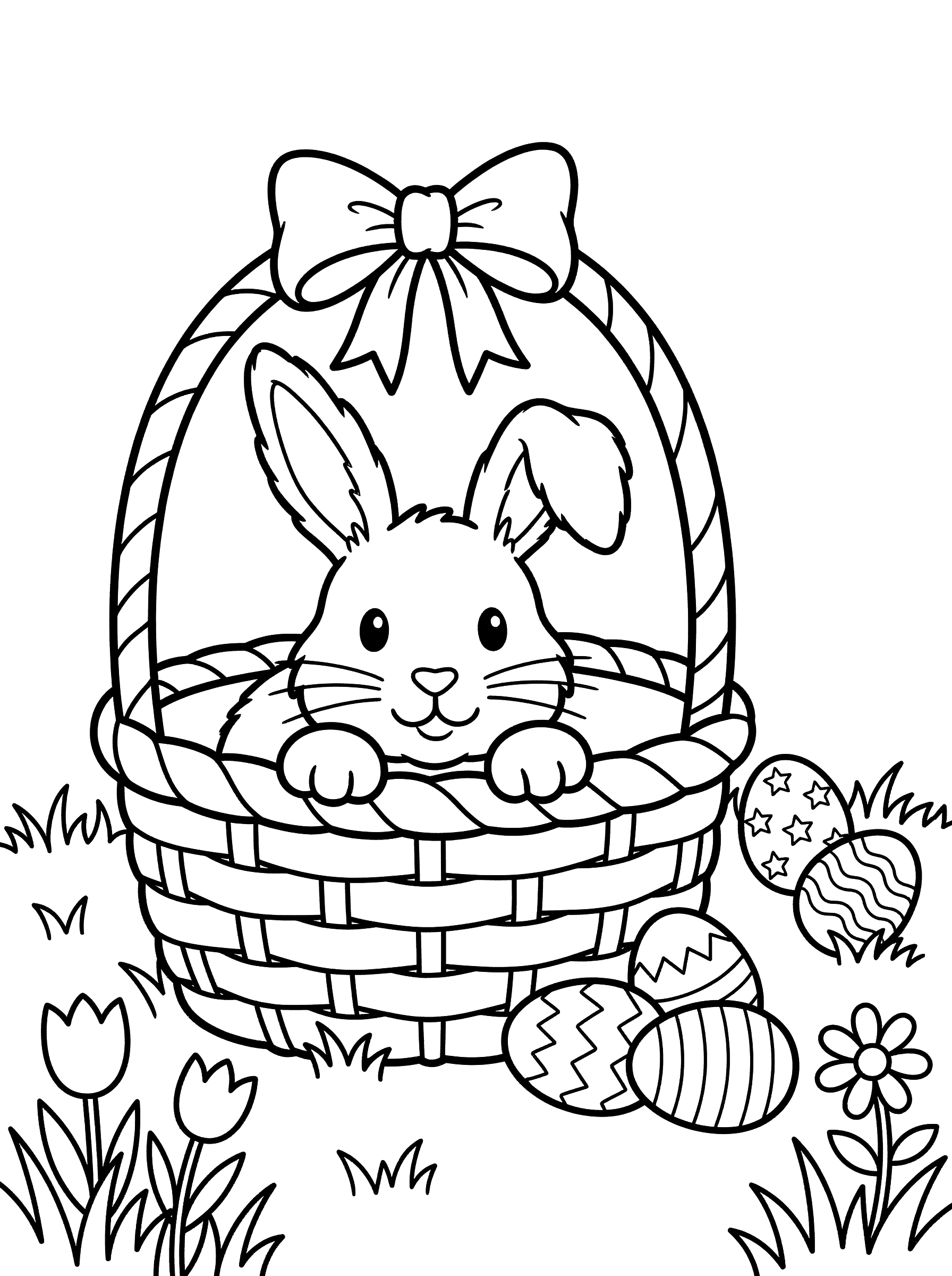 Bunny Sitting in Easter Basket Coloring Page