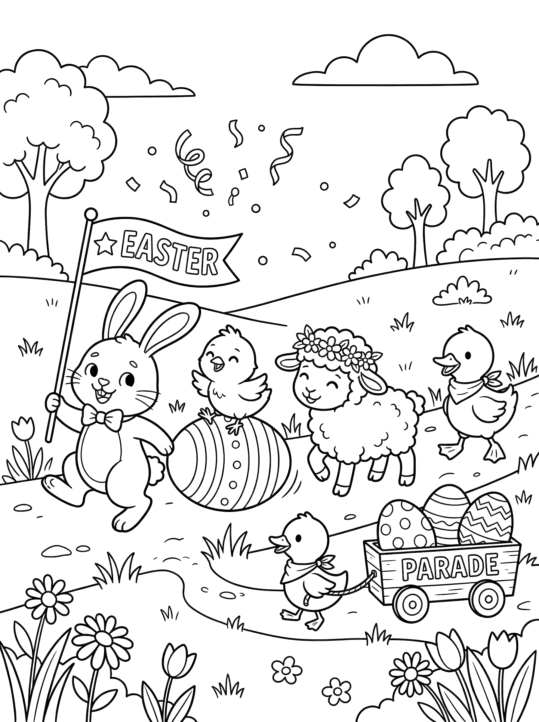 Easter Animal Parade Coloring Page