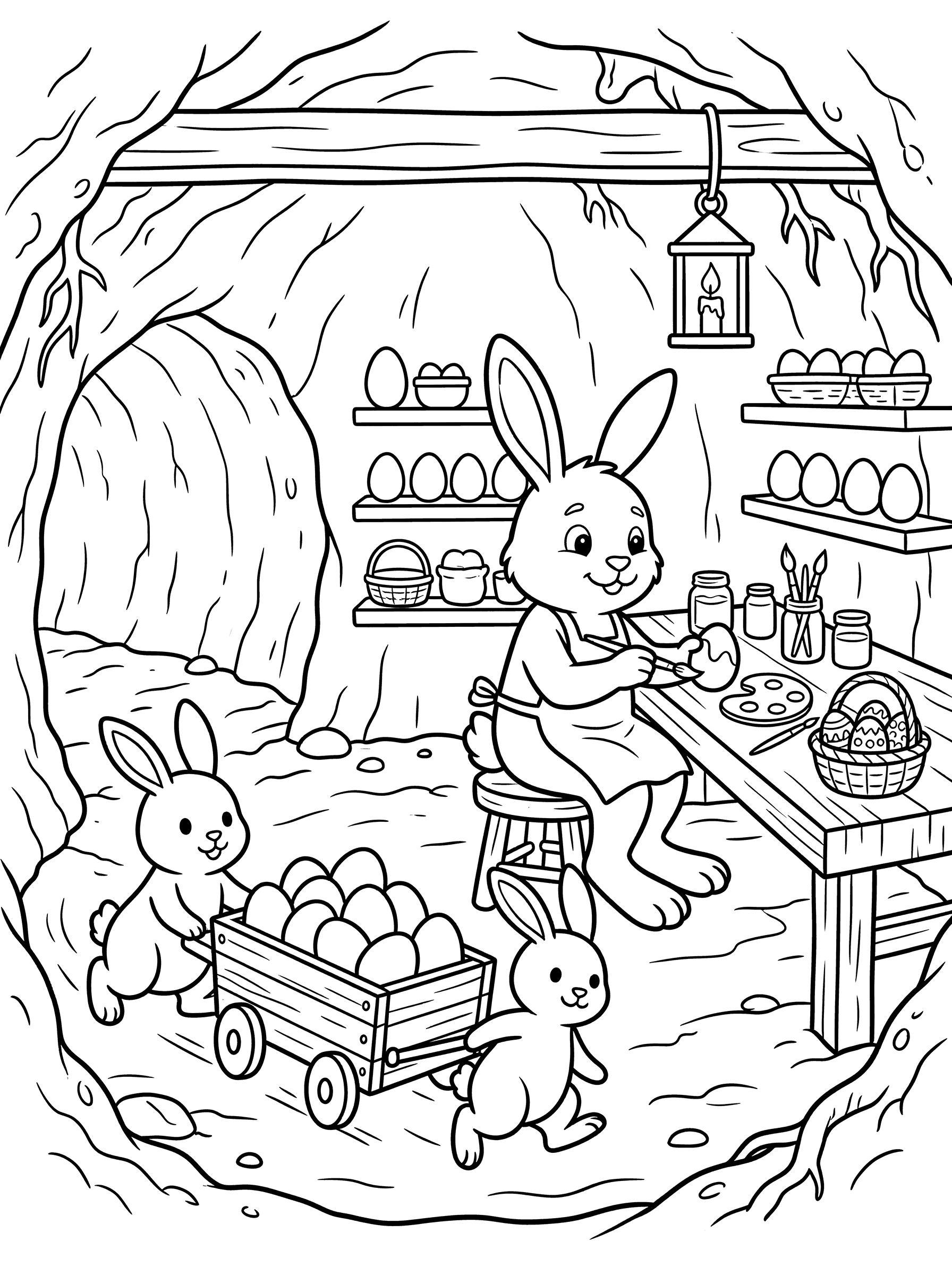 Easter Bunny Underground Workshop Coloring Page