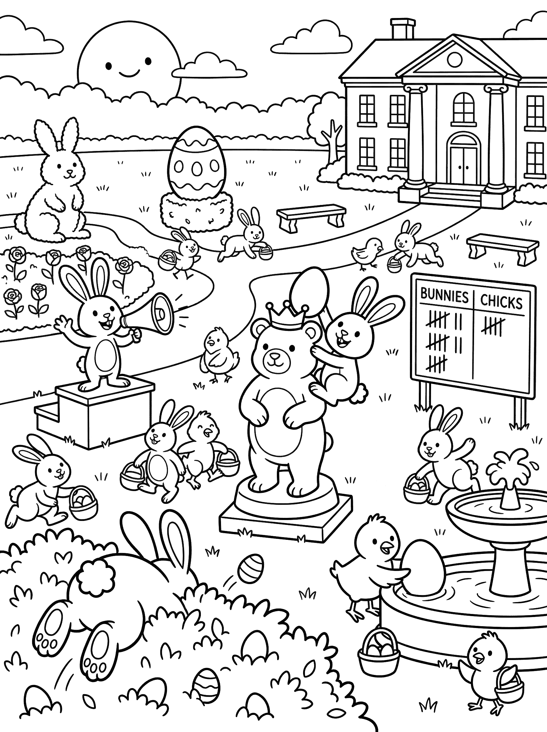 Easter Egg Hunt in Garden Estate Coloring Page