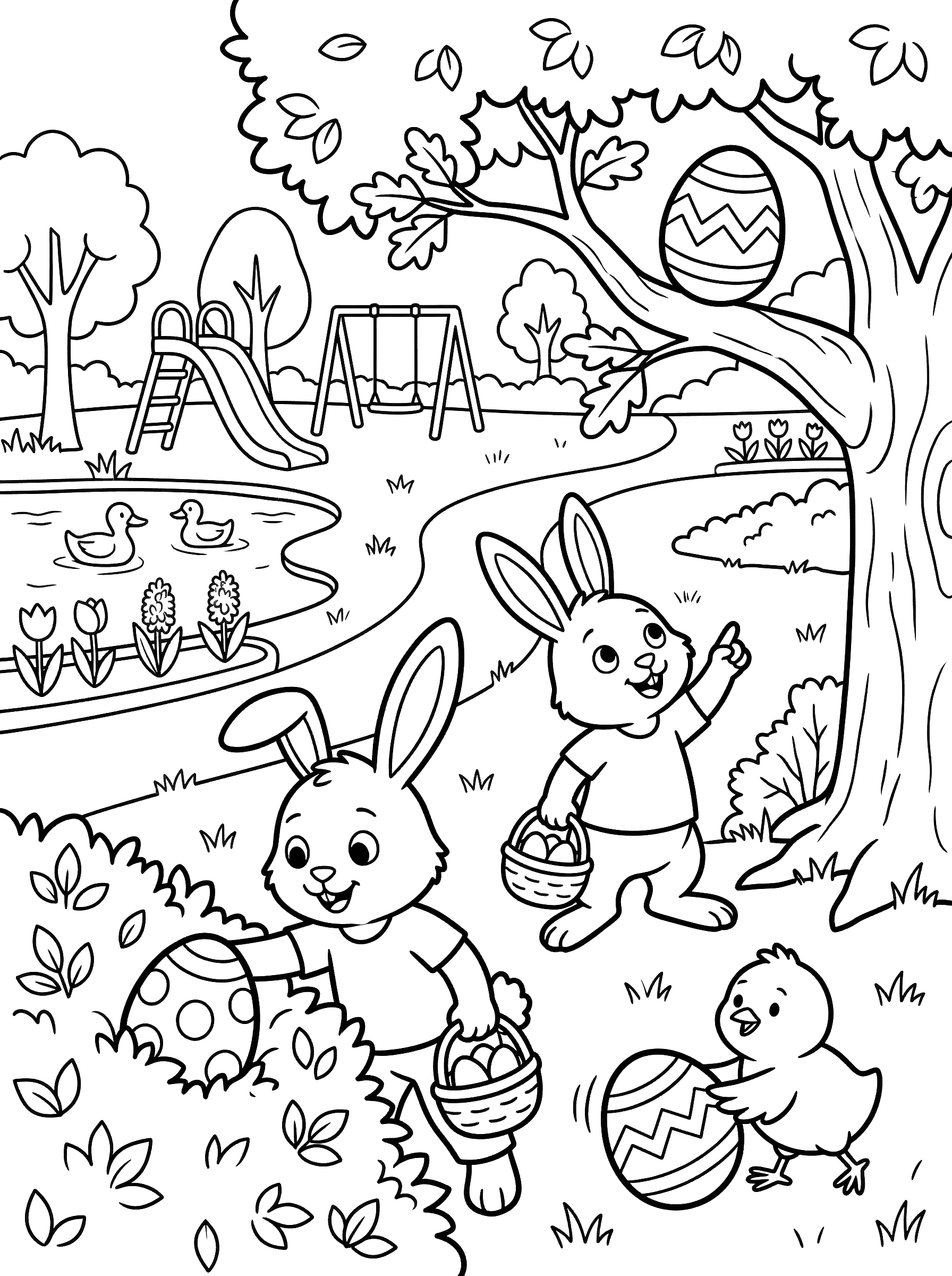 Easter Egg Hunt in the Park Coloring Page