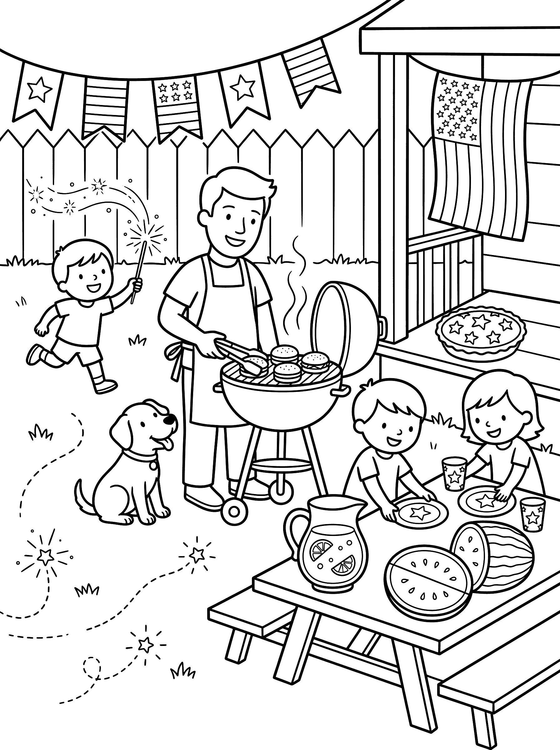 Fourth of July Backyard Barbecue Coloring Page - Free Coloring Page ...